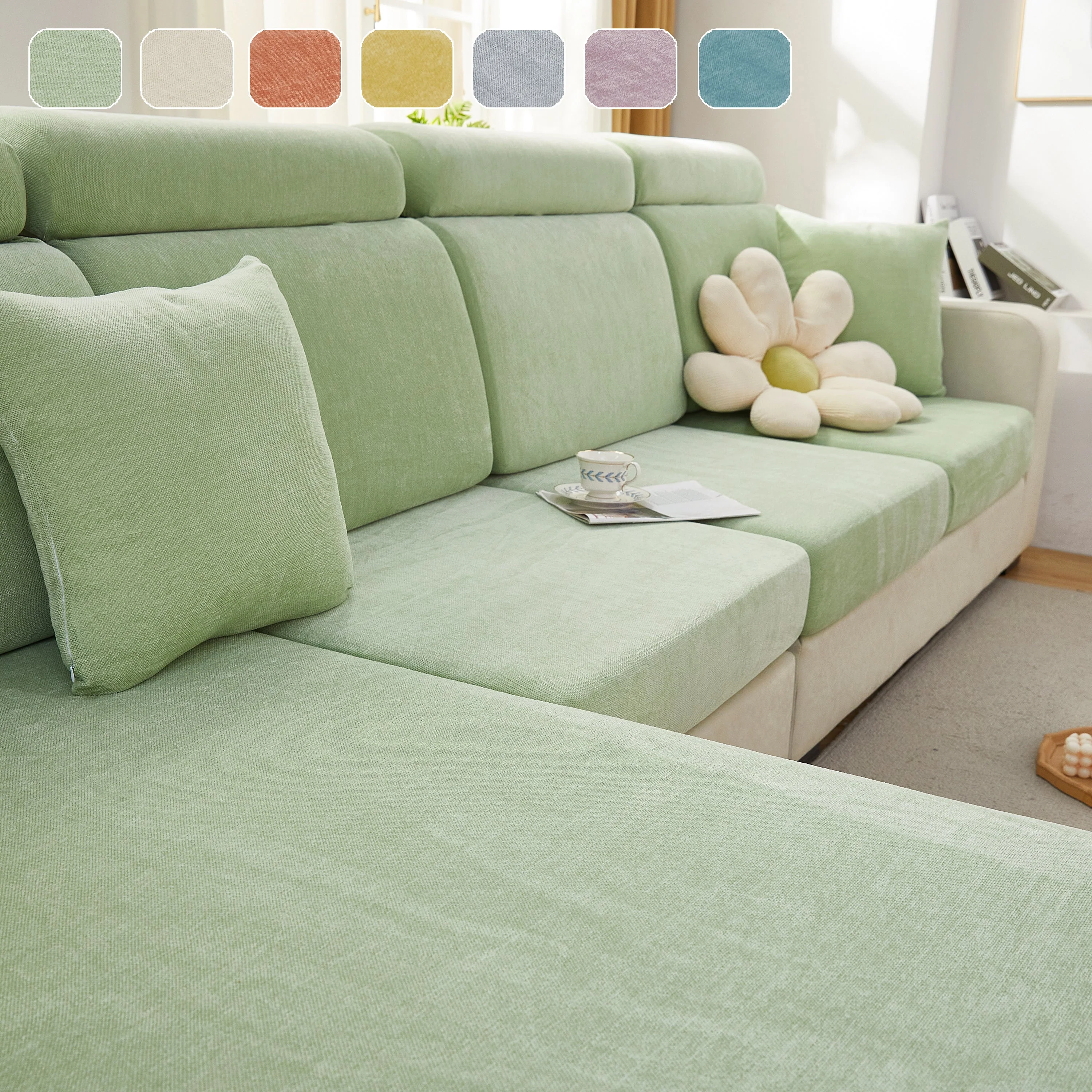 Chenille Cushion Covers for 1/2/3/4 Seater Sofas and L-shaped Couches, Furniture Covers for Pets - Image 14