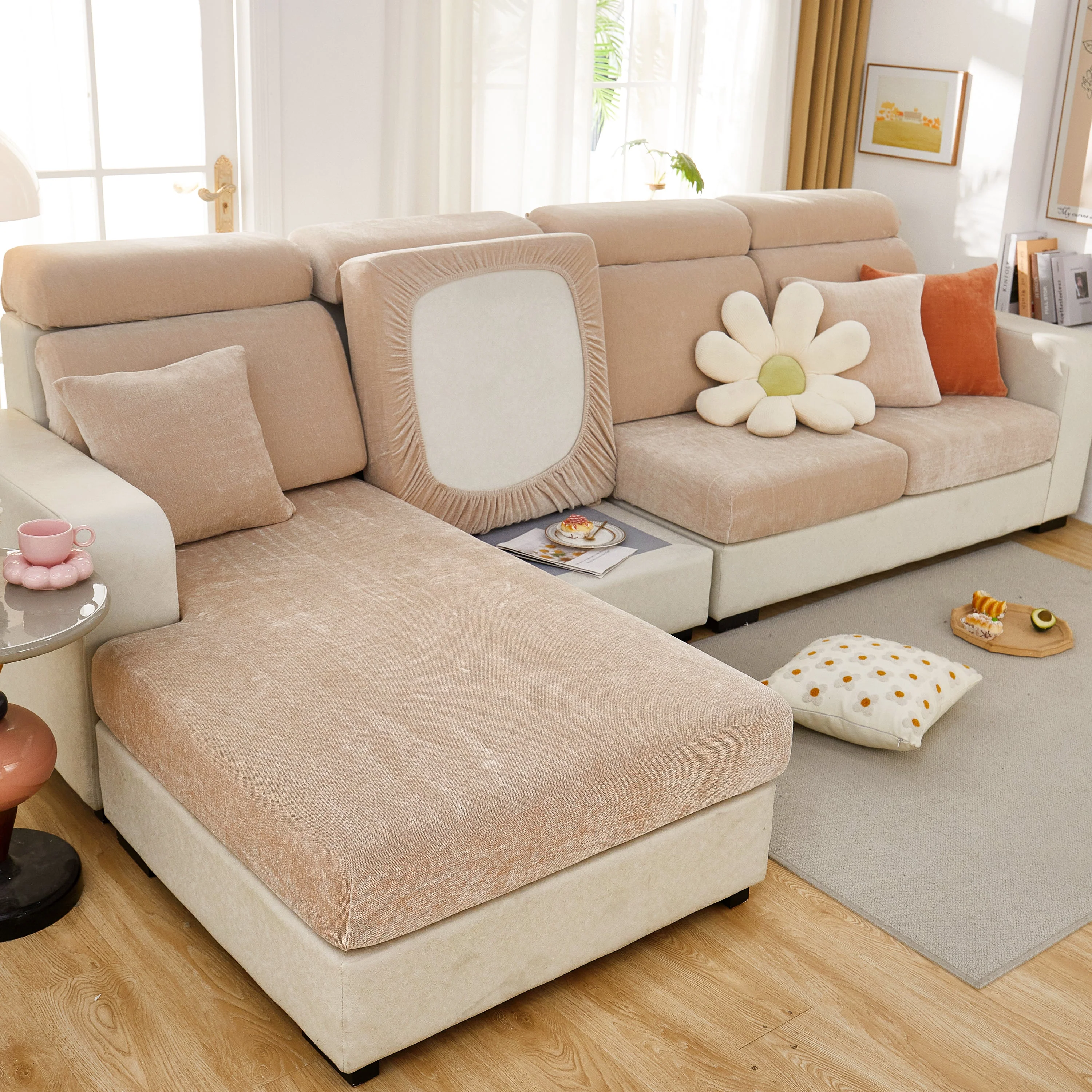 Chenille Cushion Covers for 1/2/3/4 Seater Sofas and L-shaped Couches, Furniture Covers for Pets - Image 159