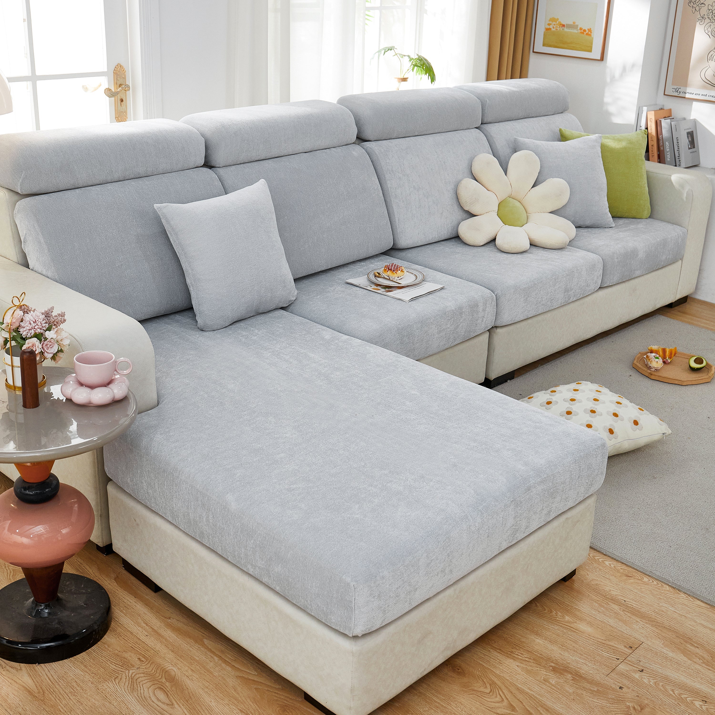 Chenille Cushion Covers for 1/2/3/4 Seater Sofas and L-shaped Couches, Furniture Covers for Pets - Image 167