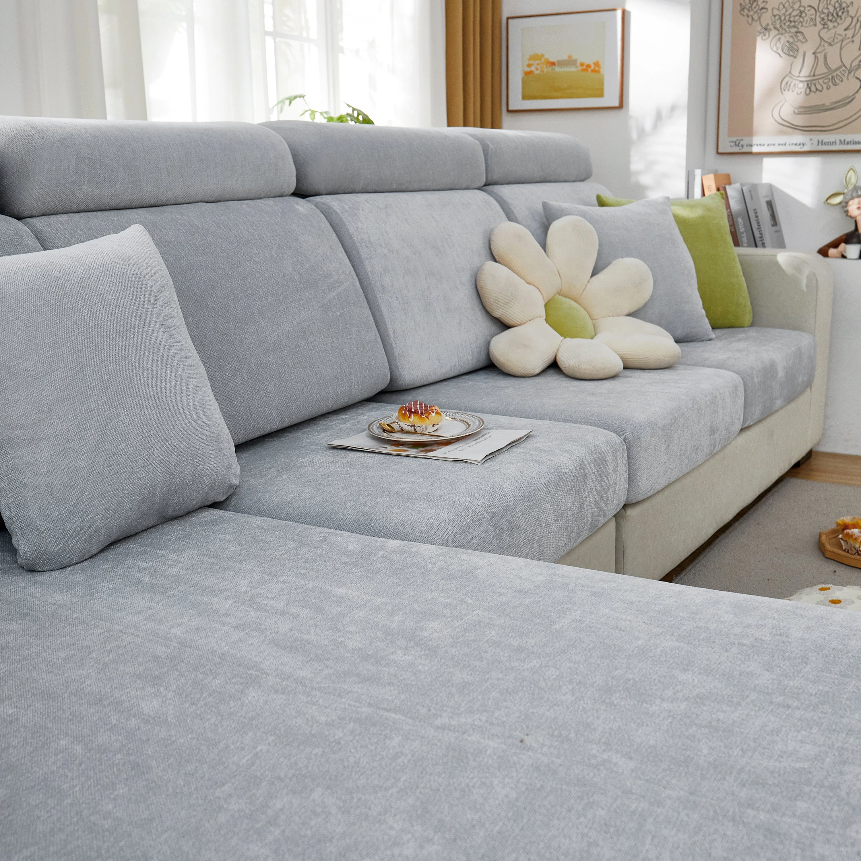 Chenille Cushion Covers for 1/2/3/4 Seater Sofas and L-shaped Couches, Furniture Covers for Pets - Image 174