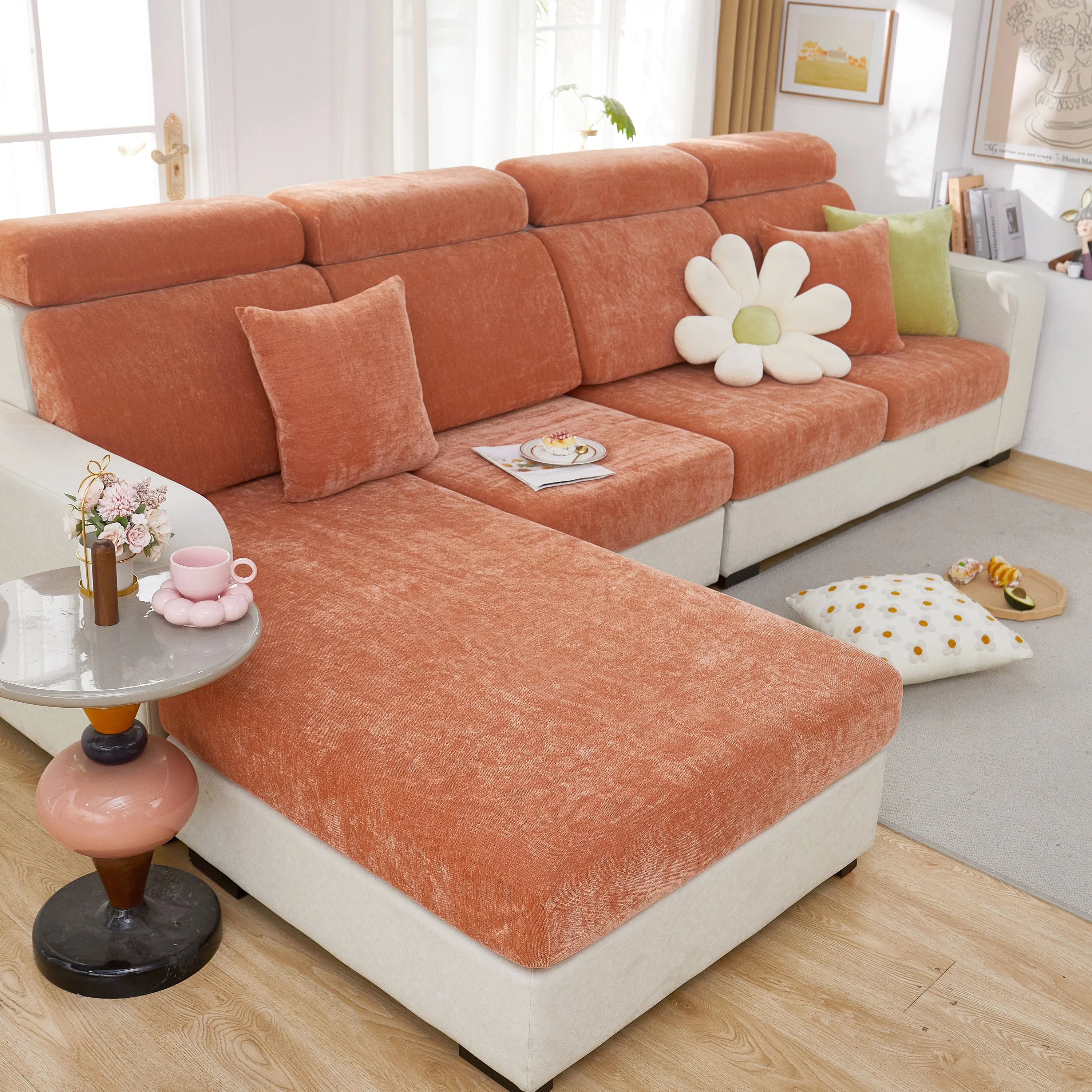 Chenille Cushion Covers for 1/2/3/4 Seater Sofas and L-shaped Couches, Furniture Covers for Pets - Image 40