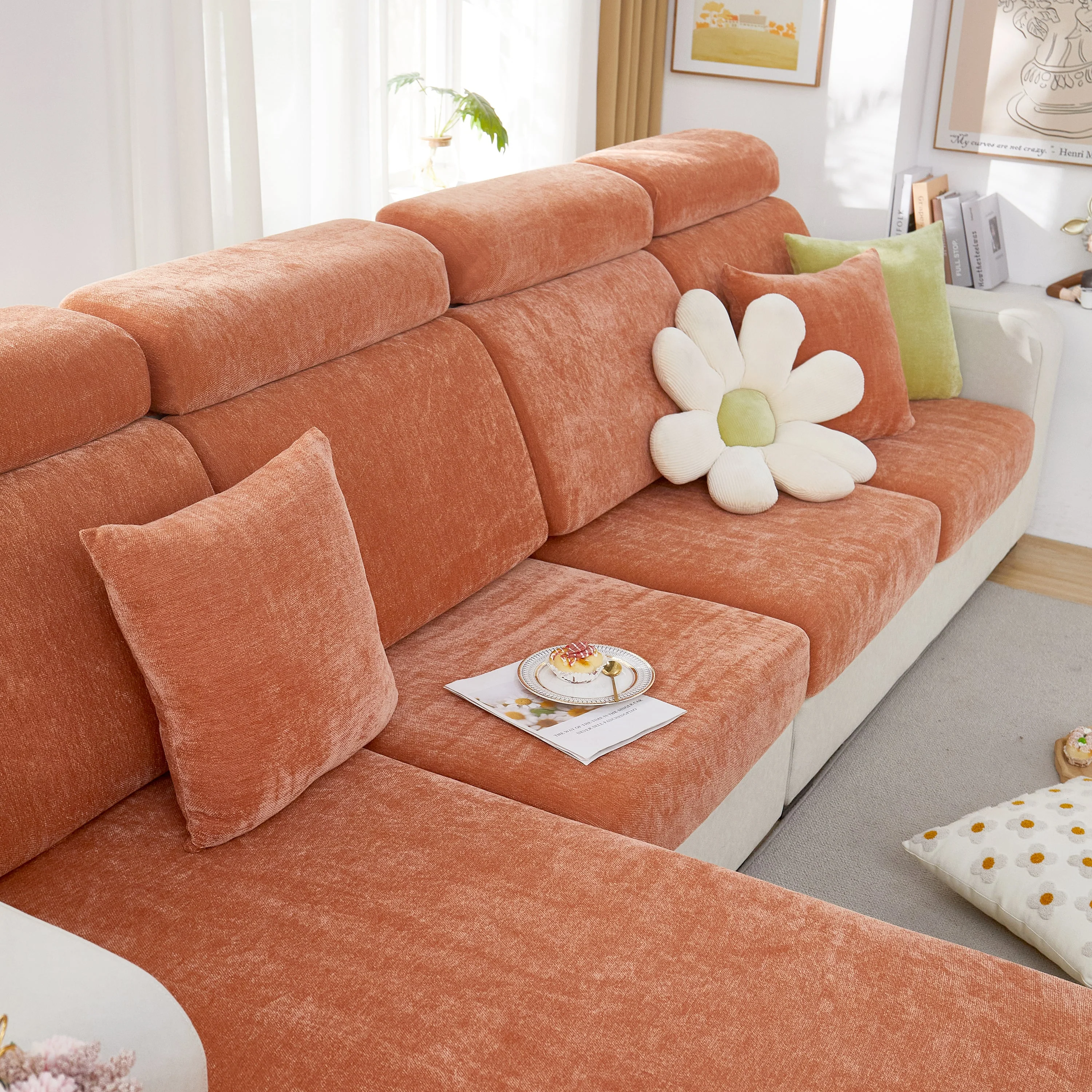 Chenille Cushion Covers for 1/2/3/4 Seater Sofas and L-shaped Couches, Furniture Covers for Pets - Image 43