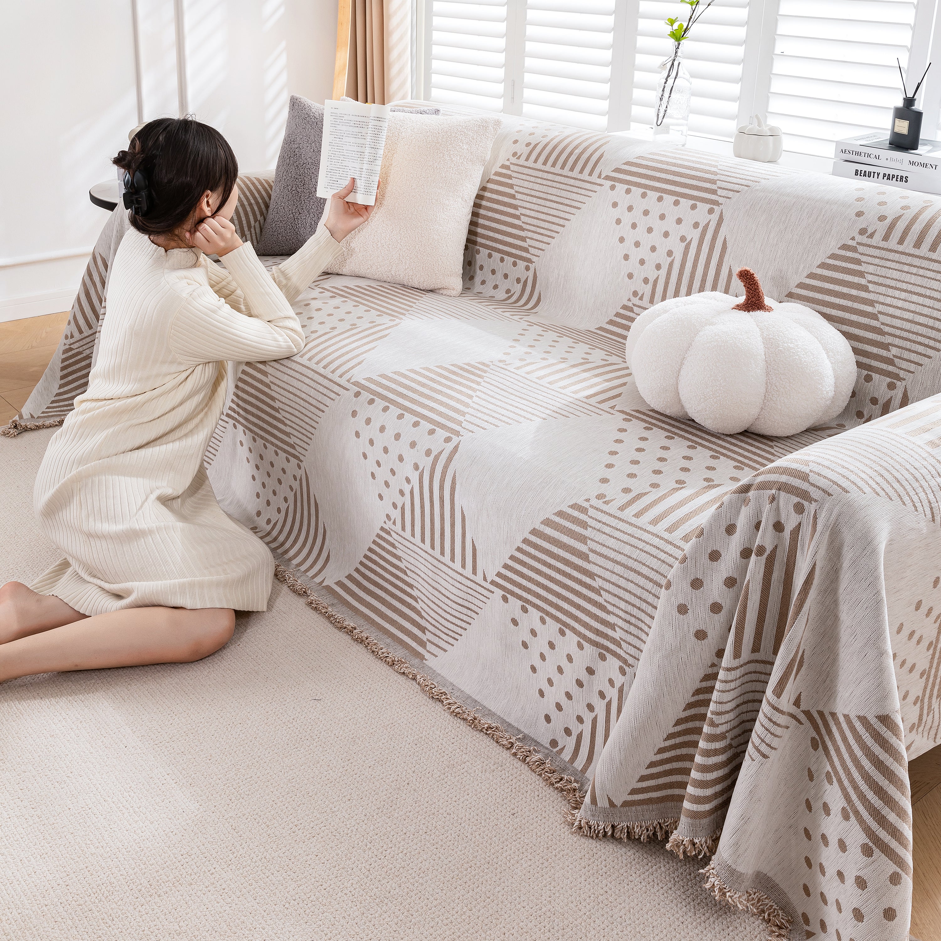 Chenille Geometric Patterned Sofa Throw, Couch Covers for Sectionals for Pets, Throw Cover for Couch - Image 107