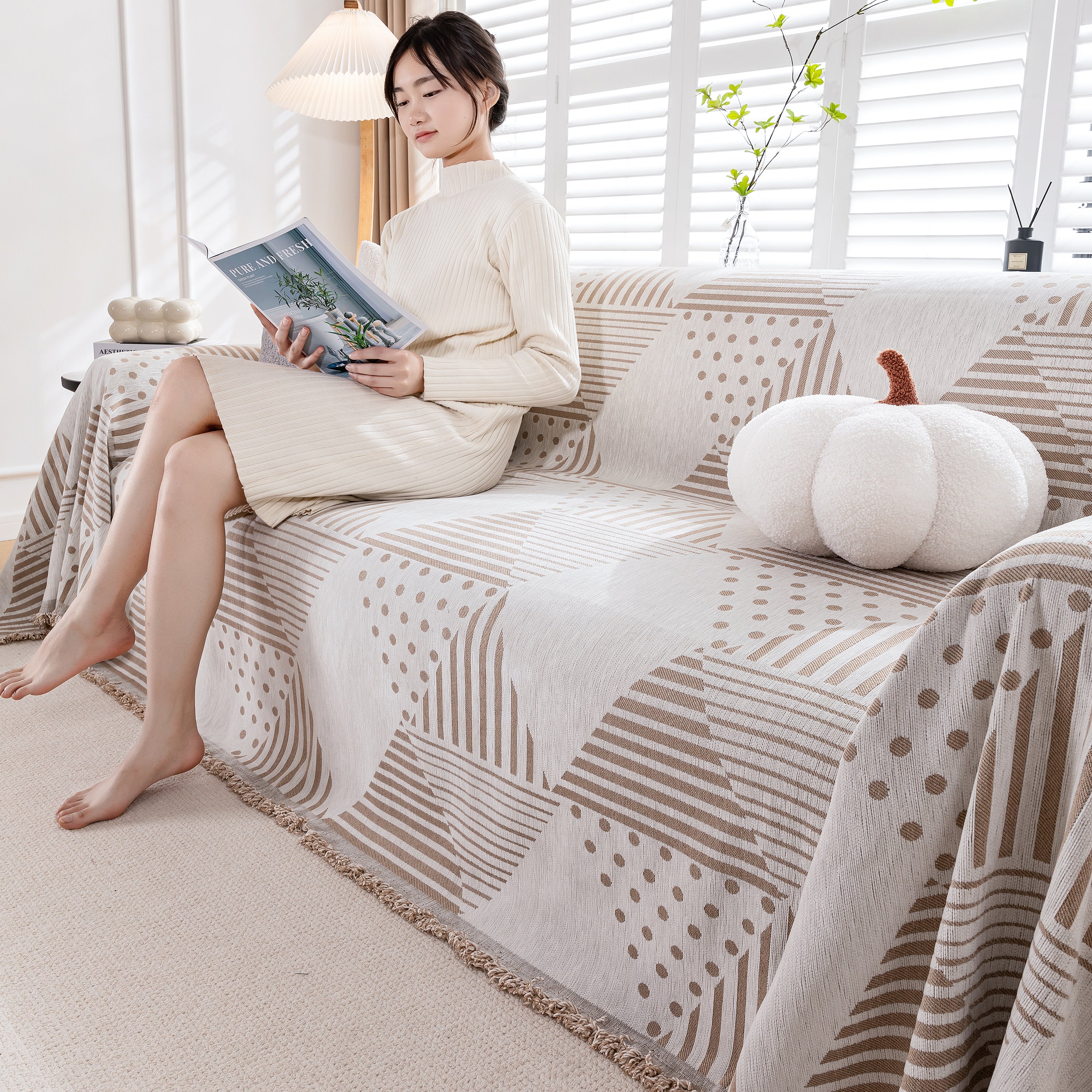 Chenille Geometric Patterned Sofa Throw, Couch Covers for Sectionals for Pets, Throw Cover for Couch - Image 109