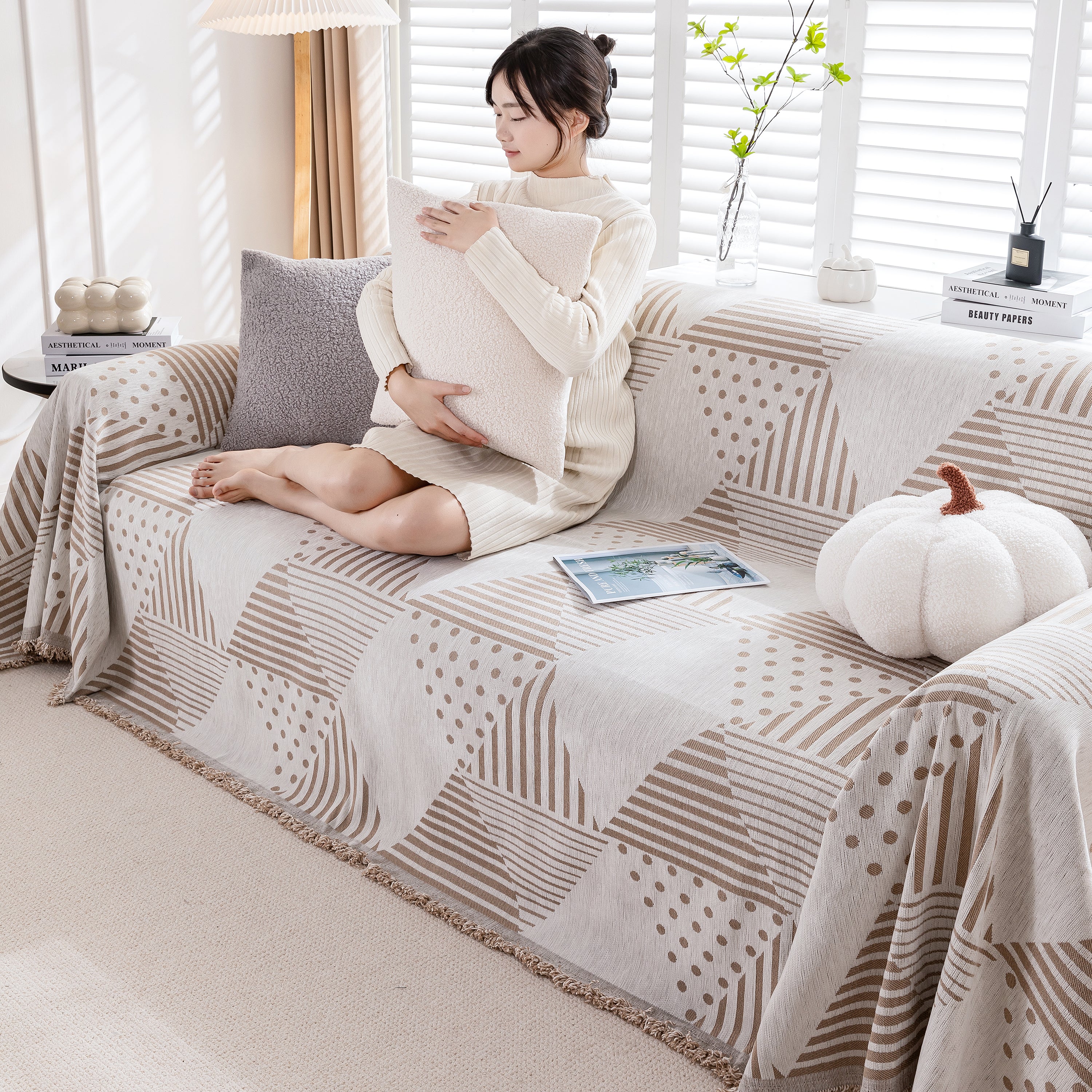 Chenille Geometric Patterned Sofa Throw, Couch Covers for Sectionals for Pets, Throw Cover for Couch - Image 110
