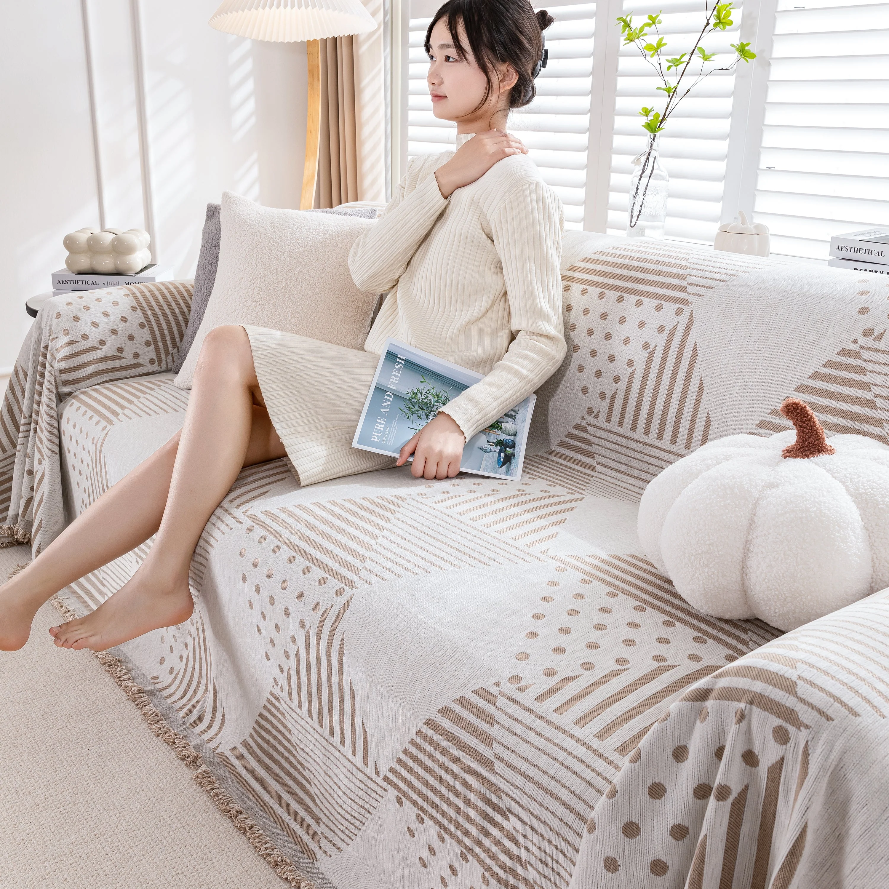 Chenille Geometric Patterned Sofa Throw, Couch Covers for Sectionals for Pets, Throw Cover for Couch - Image 111