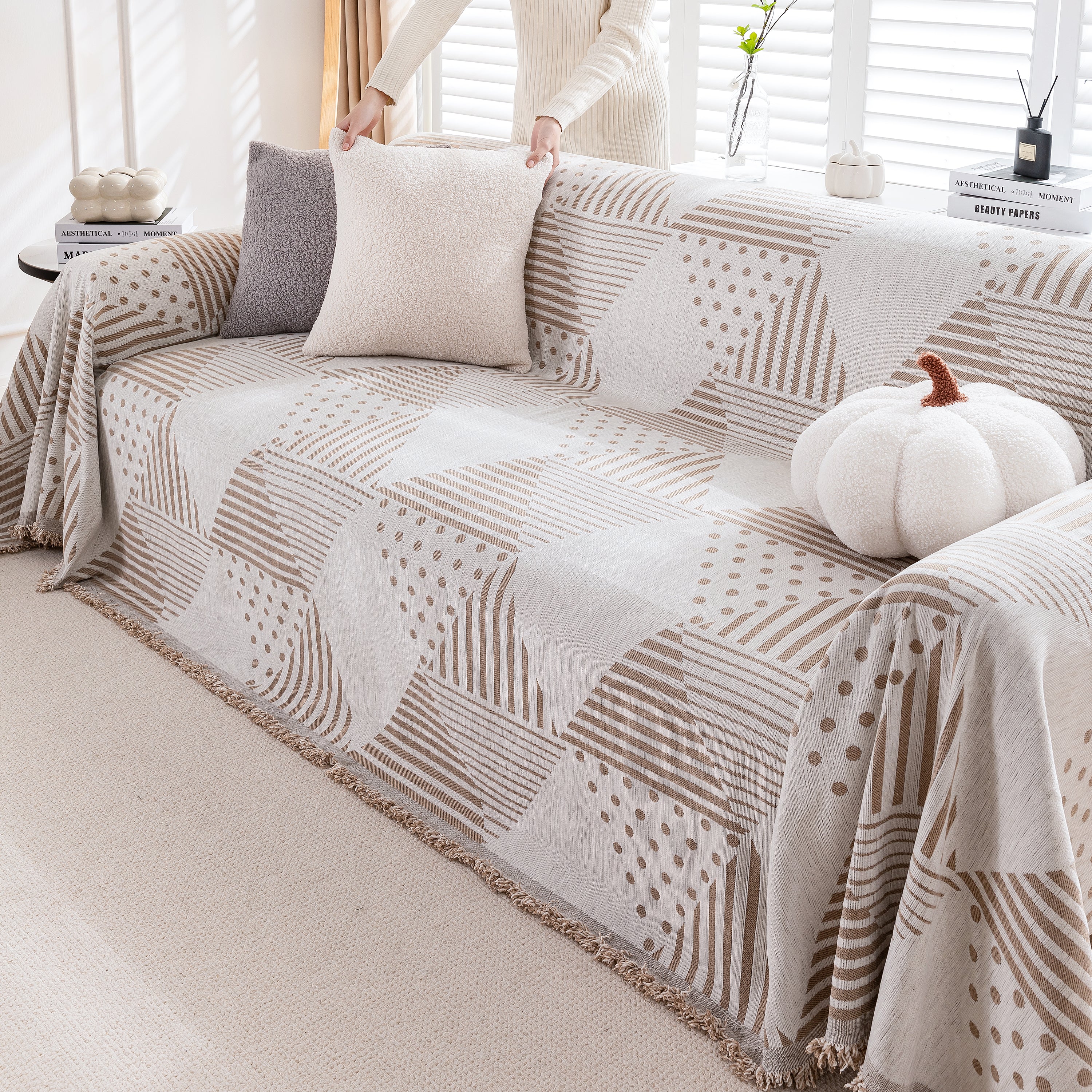 Chenille Geometric Patterned Sofa Throw, Couch Covers for Sectionals for Pets, Throw Cover for Couch - Image 113