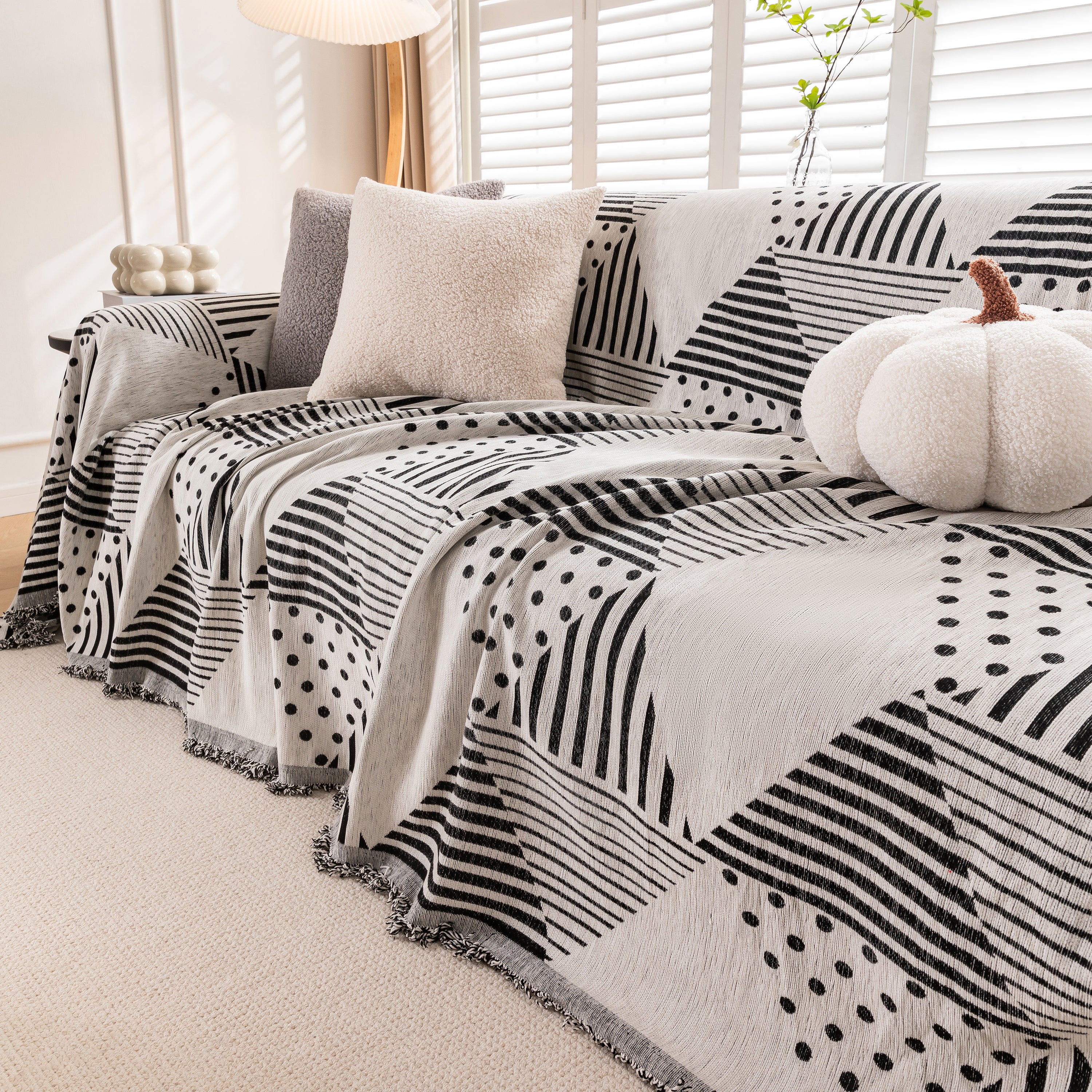 Chenille Geometric Patterned Sofa Throw, Couch Covers for Sectionals for Pets, Throw Cover for Couch - Image 3