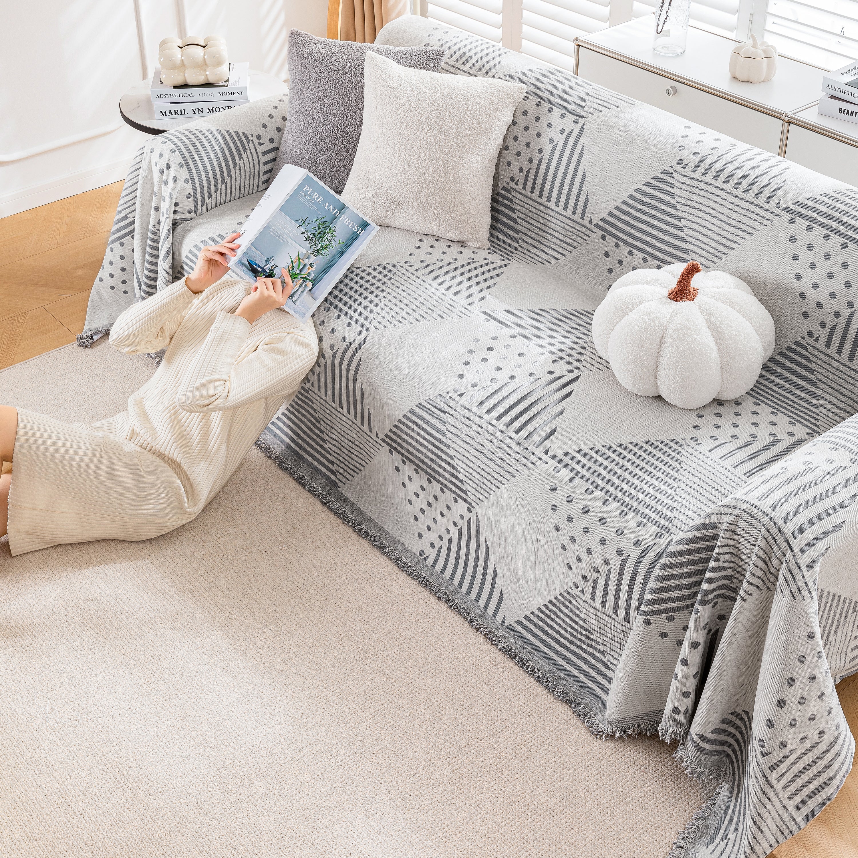 Chenille Geometric Patterned Sofa Throw, Couch Covers for Sectionals for Pets, Throw Cover for Couch - Image 40