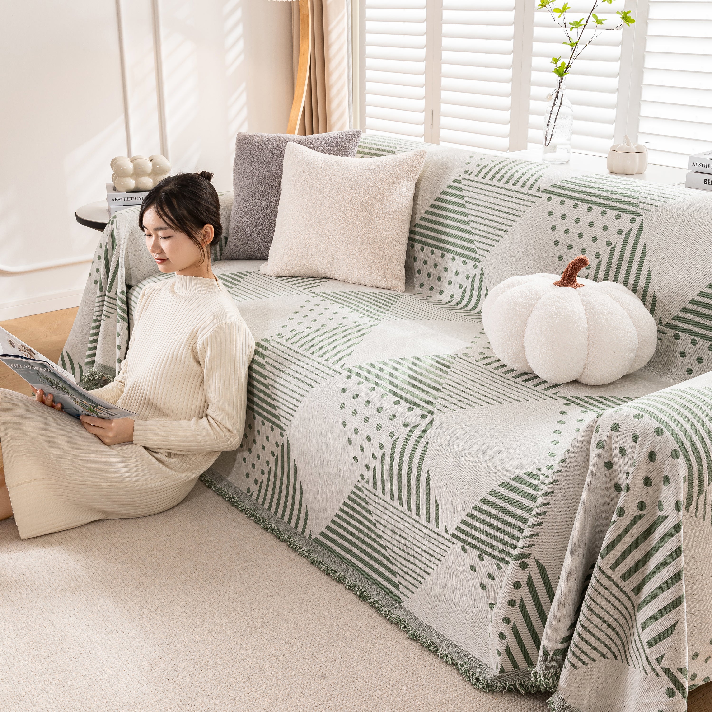 Chenille Geometric Patterned Sofa Throw, Couch Covers for Sectionals for Pets, Throw Cover for Couch - Image 59