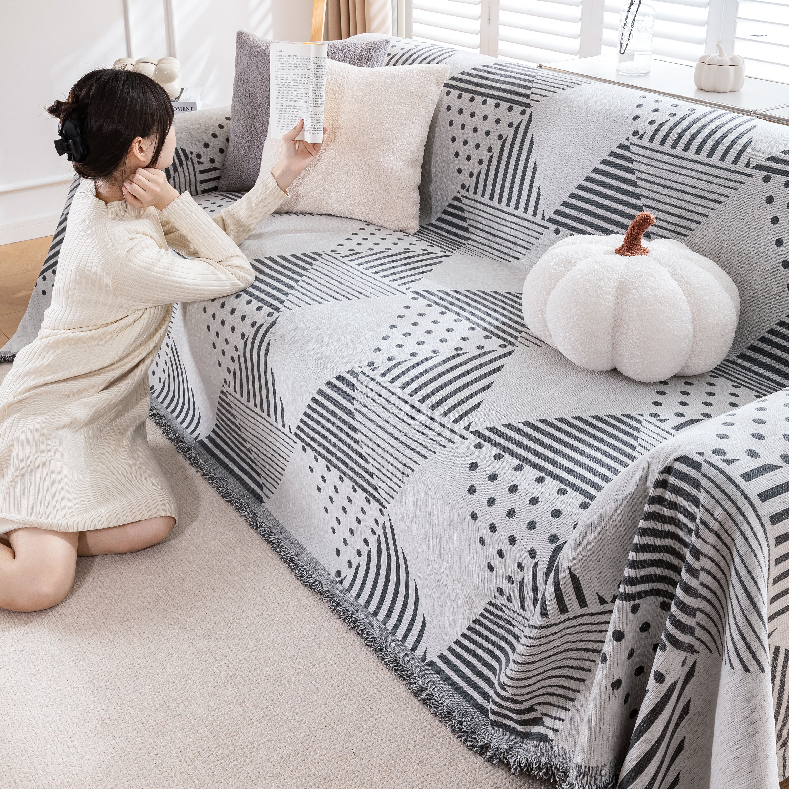 Chenille Geometric Patterned Sofa Throw, Couch Covers for Sectionals for Pets, Throw Cover for Couch - Image 84