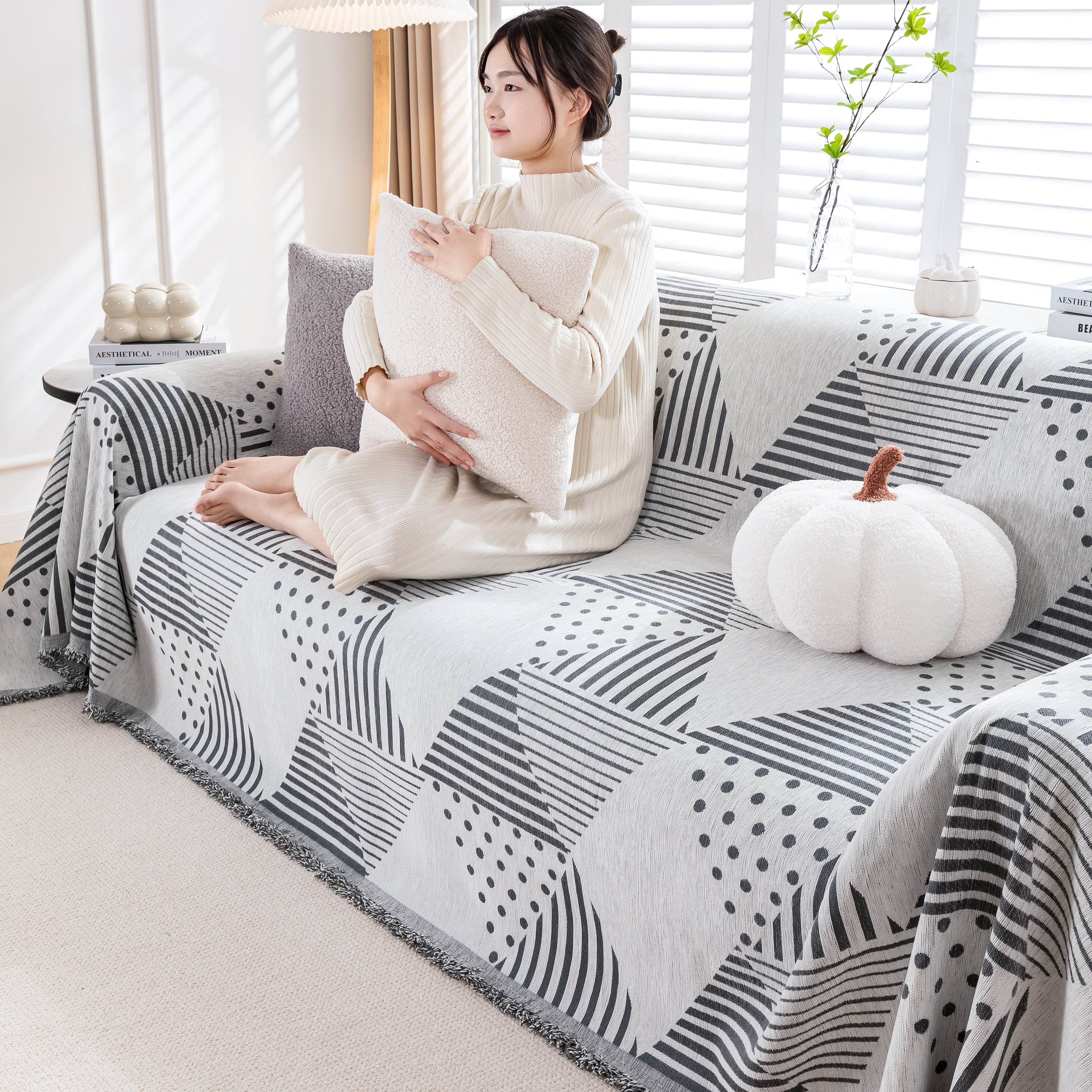 Chenille Geometric Patterned Sofa Throw, Couch Covers for Sectionals for Pets, Throw Cover for Couch - Image 86