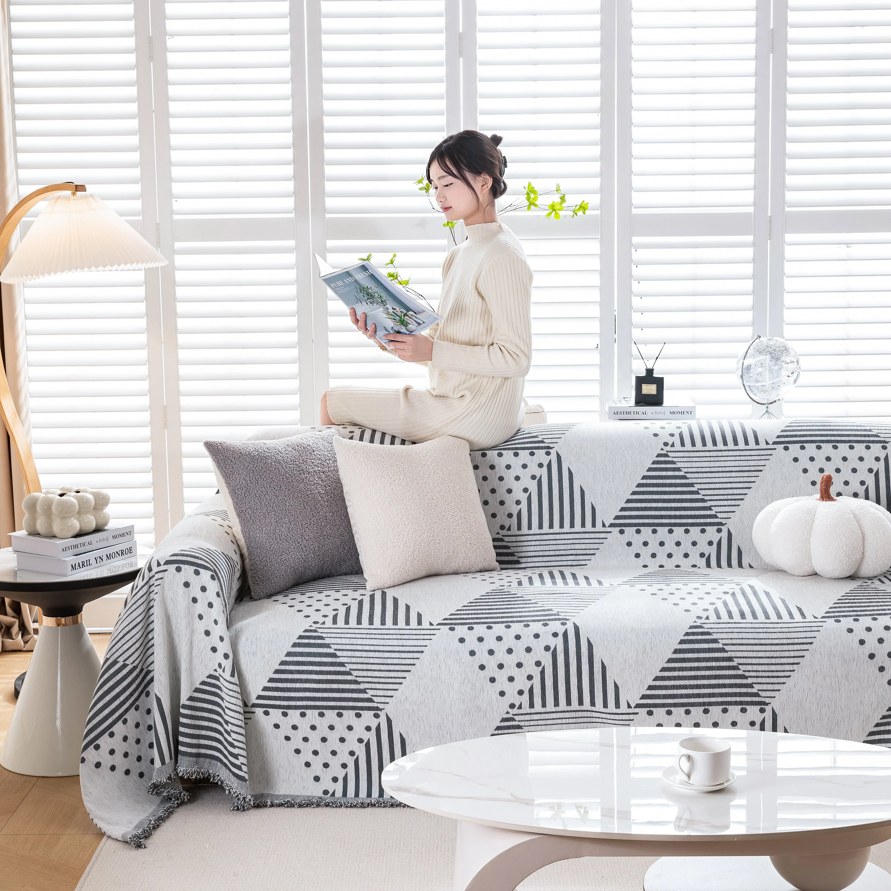 Chenille Geometric Patterned Sofa Throw, Couch Covers for Sectionals for Pets, Throw Cover for Couch - Image 89