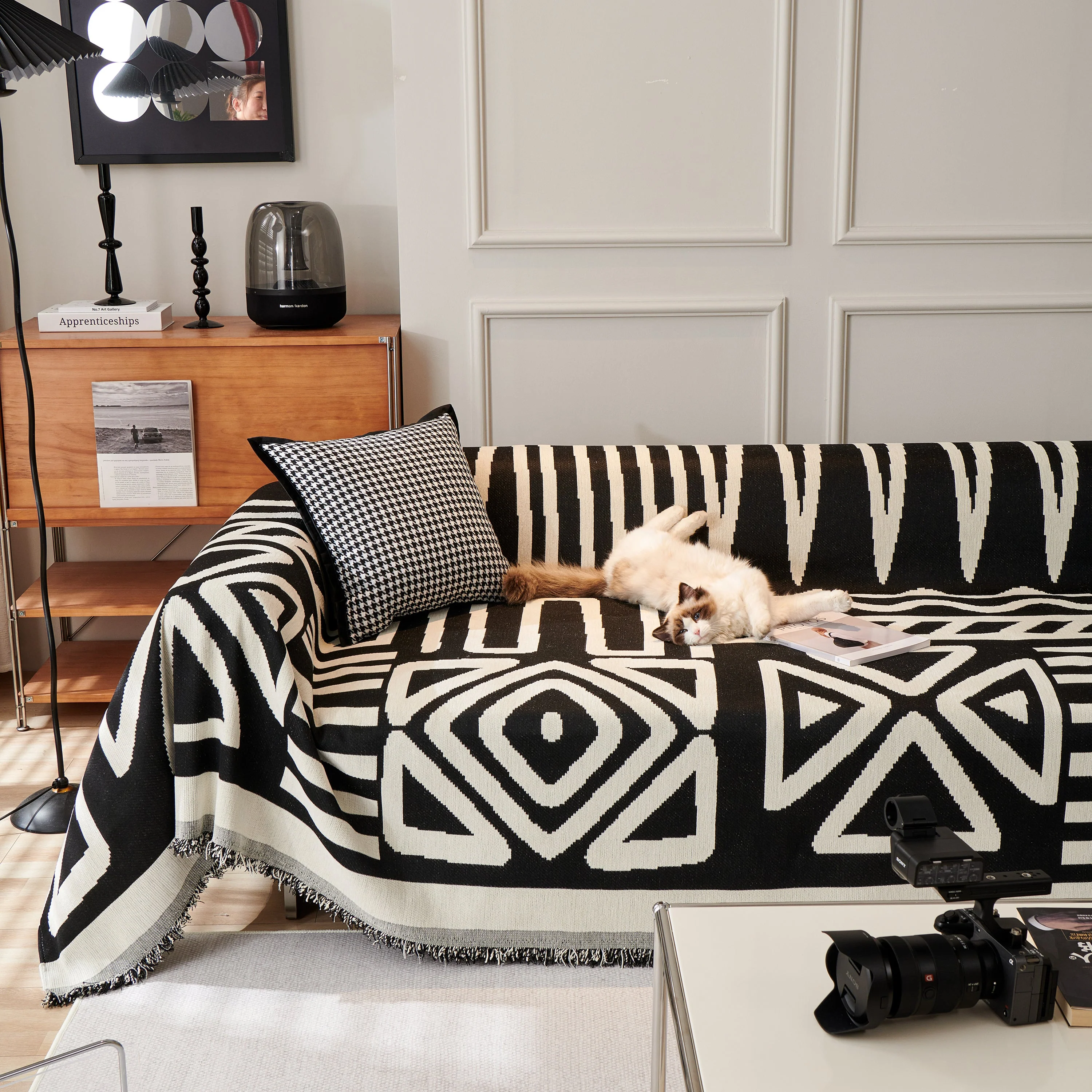 Chenille Geometric Sofa Throw Blanket, Boho Washable Furniture Throw Covers for Sofa - Image 2