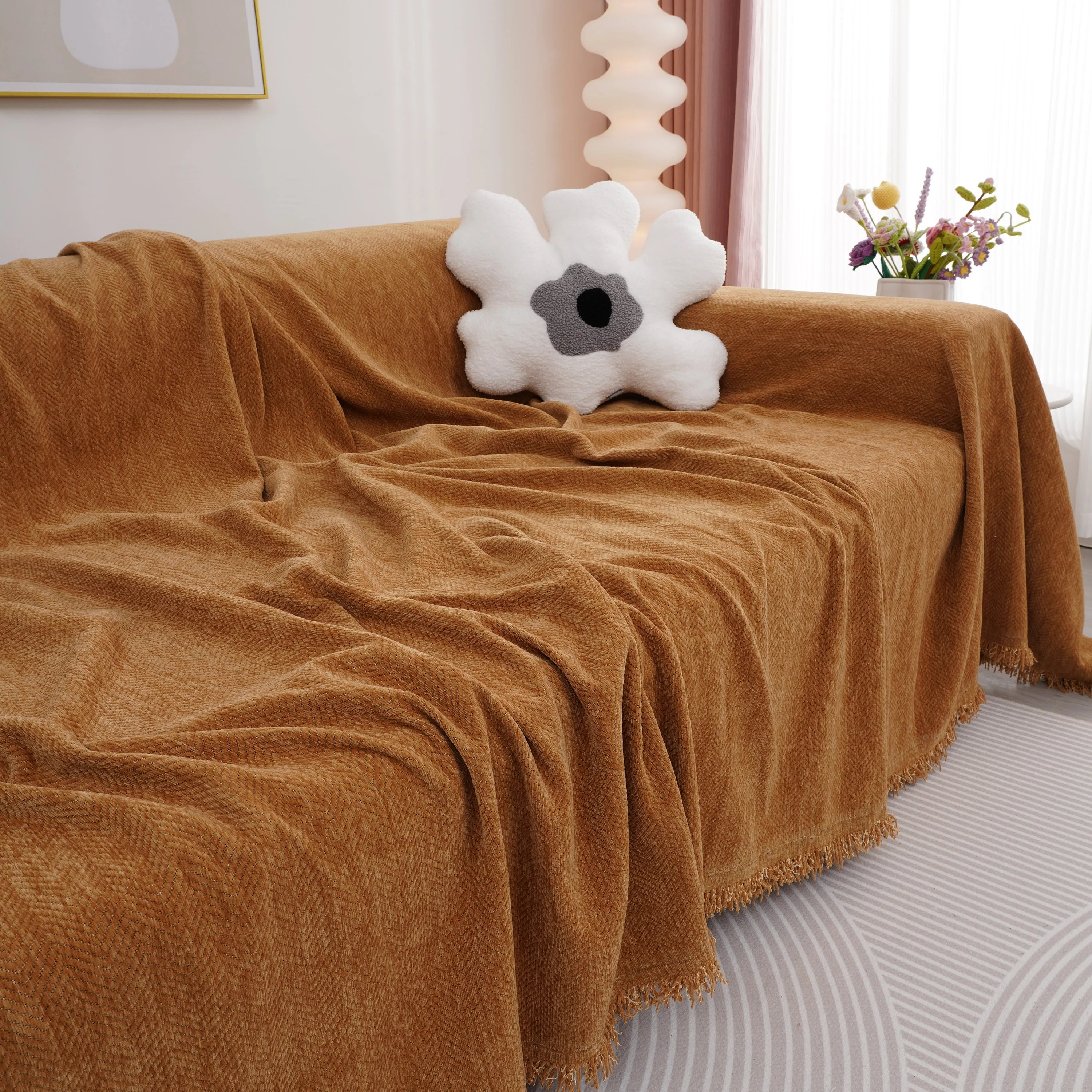 Chenille Herringbone Couch Cover Blanket, Sectional with Washable Covers, Furniture Covers for Sofas - Image 44