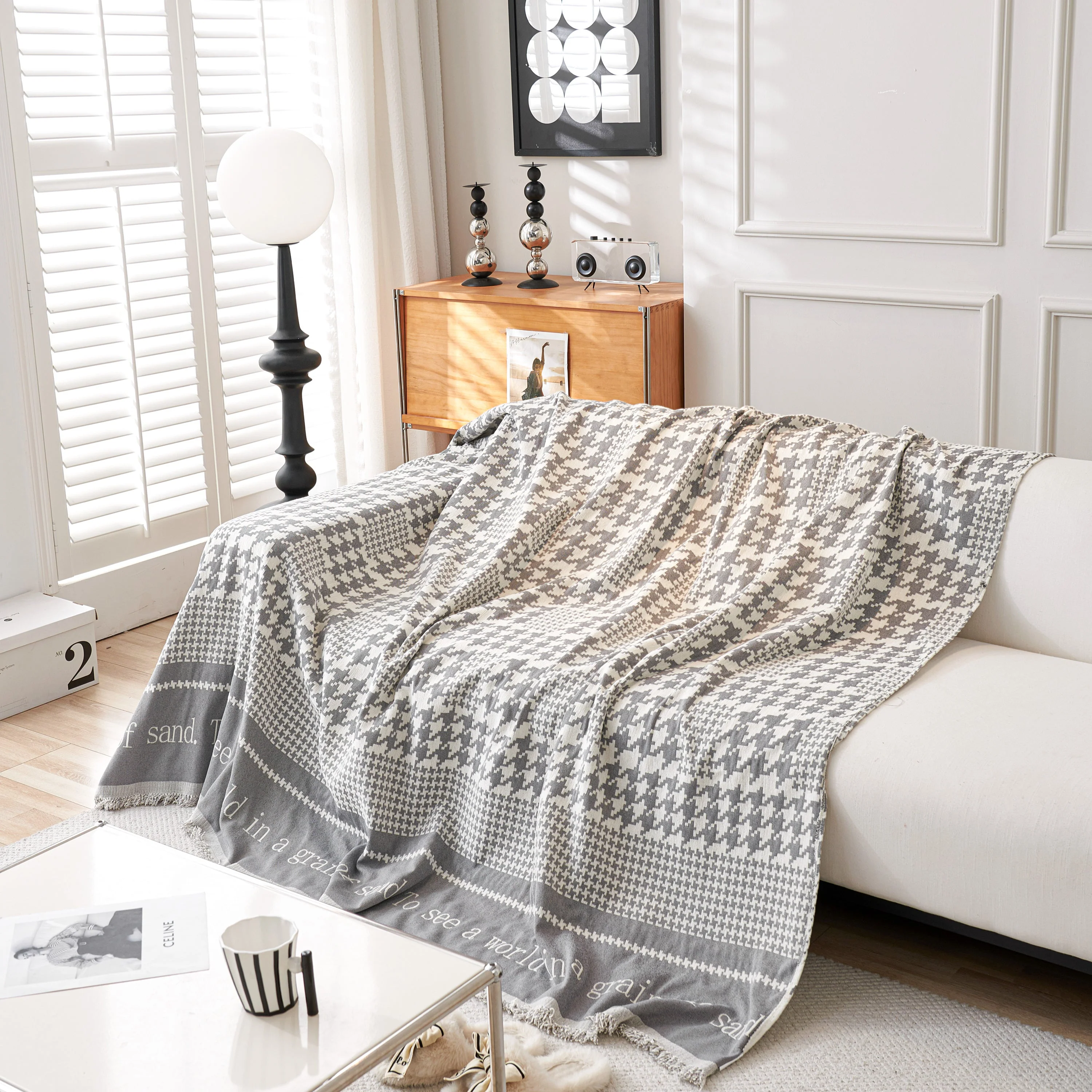 Chenille Houndstooth Couch Cover, Chaise Lounge Blanket Cover, Sectional Couch Scratch Protector - Image 102