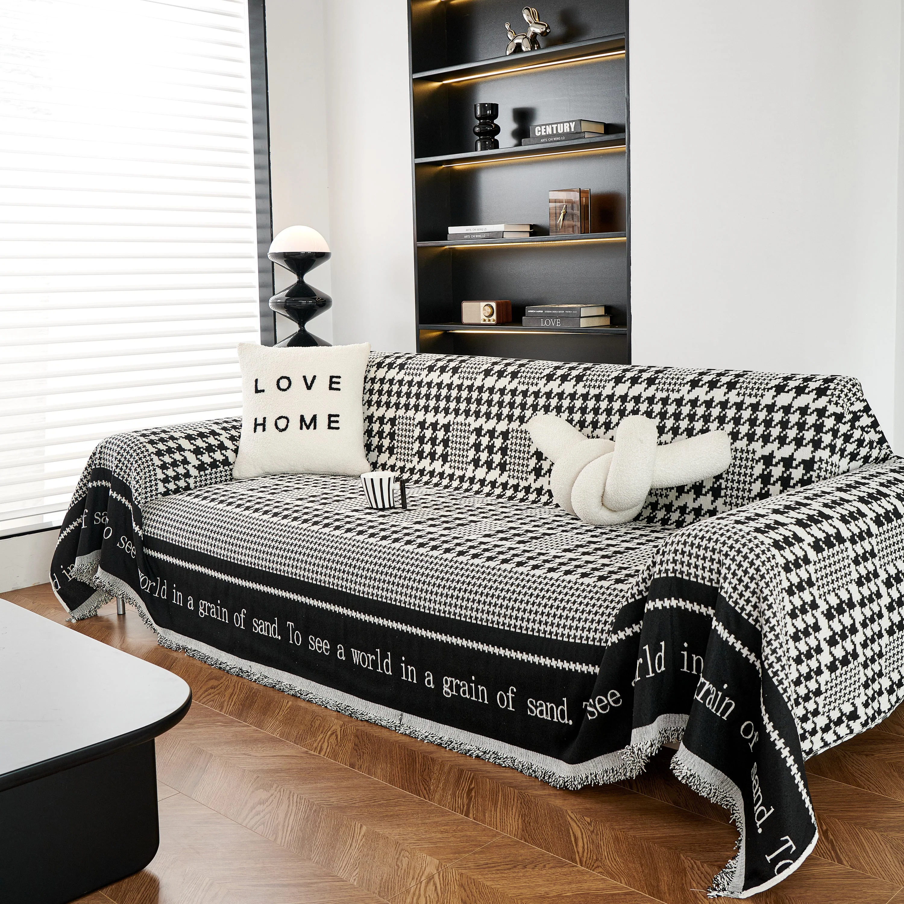 Chenille Houndstooth Couch Cover, Chaise Lounge Blanket Cover, Sectional Couch Scratch Protector - Image 11