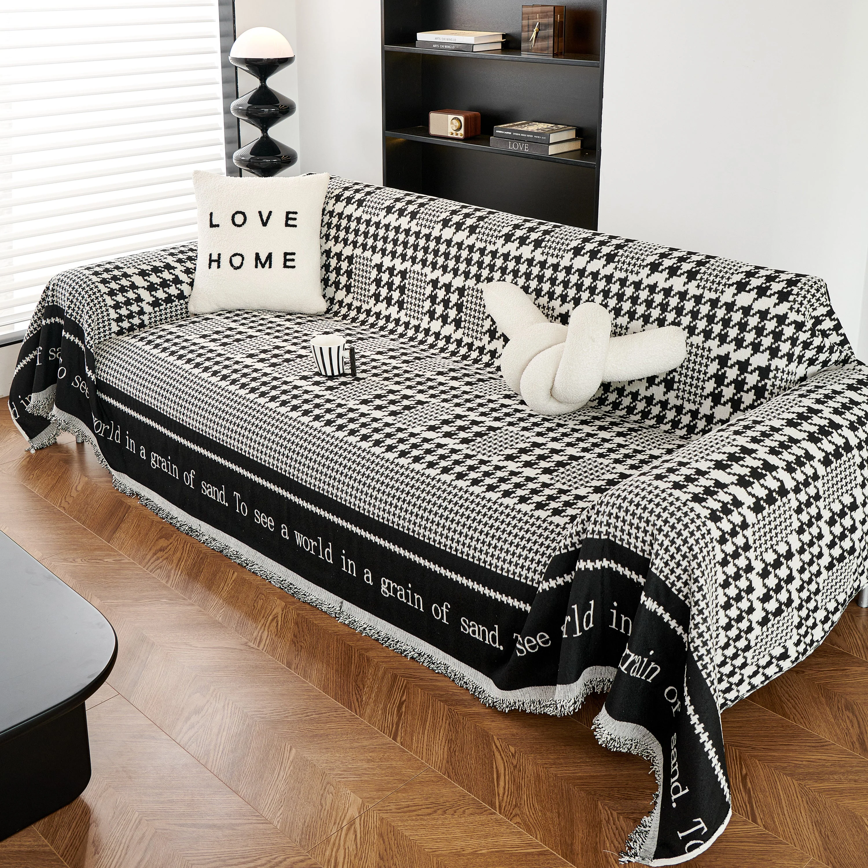Chenille Houndstooth Couch Cover, Chaise Lounge Blanket Cover, Sectional Couch Scratch Protector - Image 12