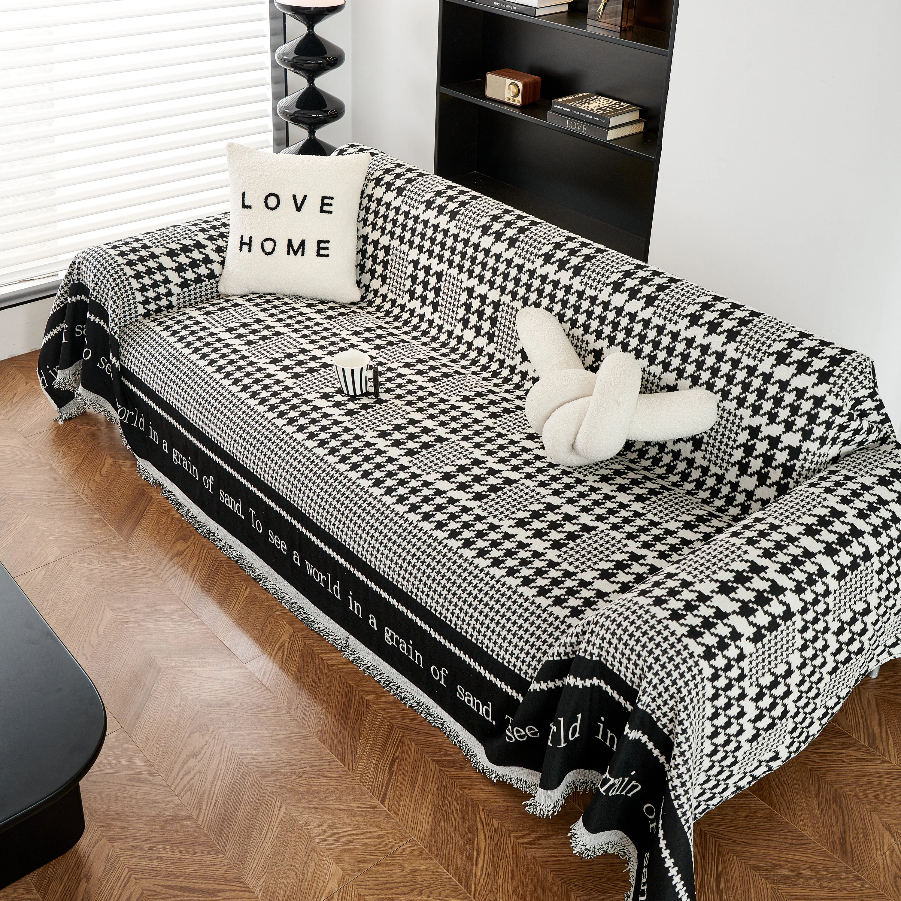 Chenille Houndstooth Couch Cover, Chaise Lounge Blanket Cover, Sectional Couch Scratch Protector - Image 13