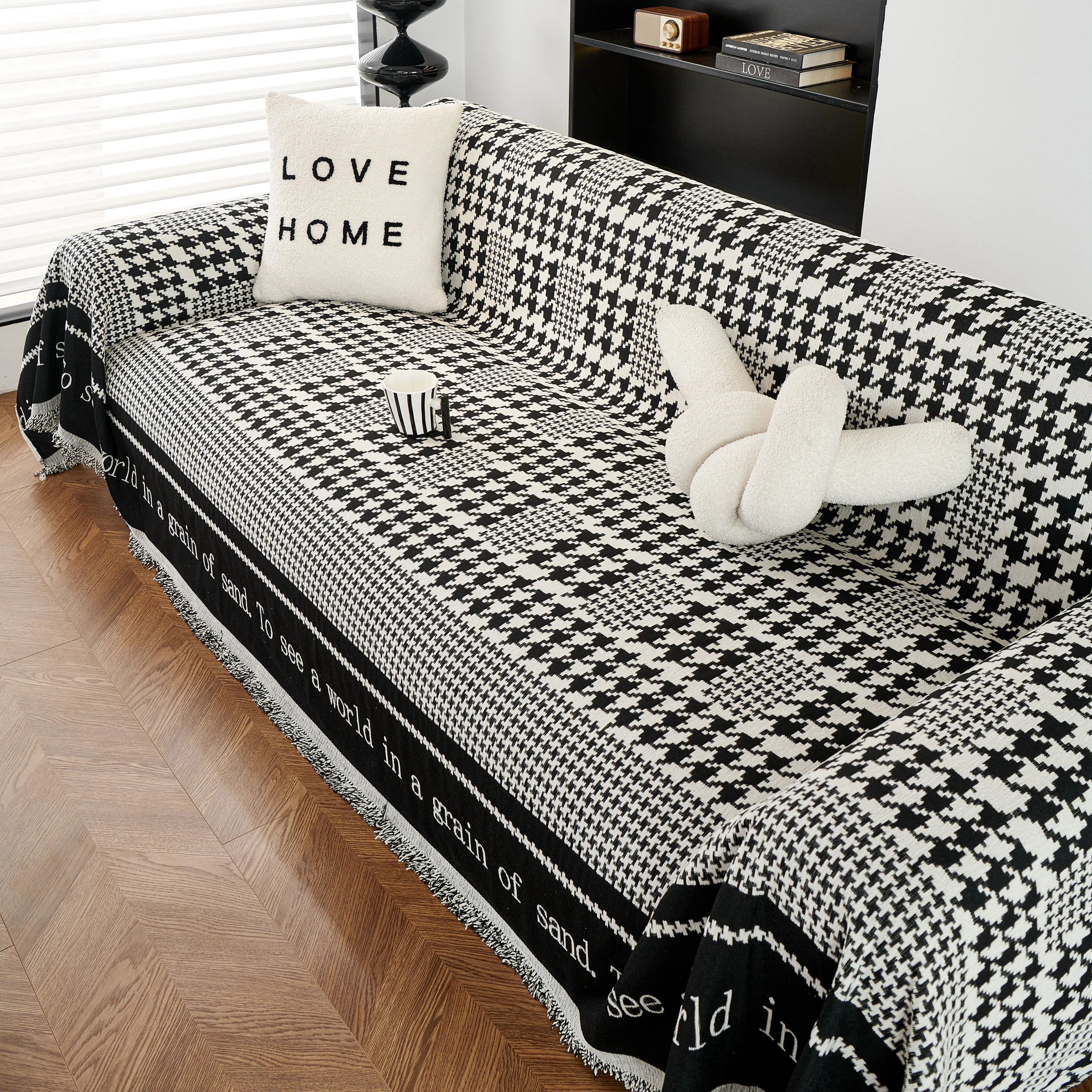 Chenille Houndstooth Couch Cover, Chaise Lounge Blanket Cover, Sectional Couch Scratch Protector - Image 14