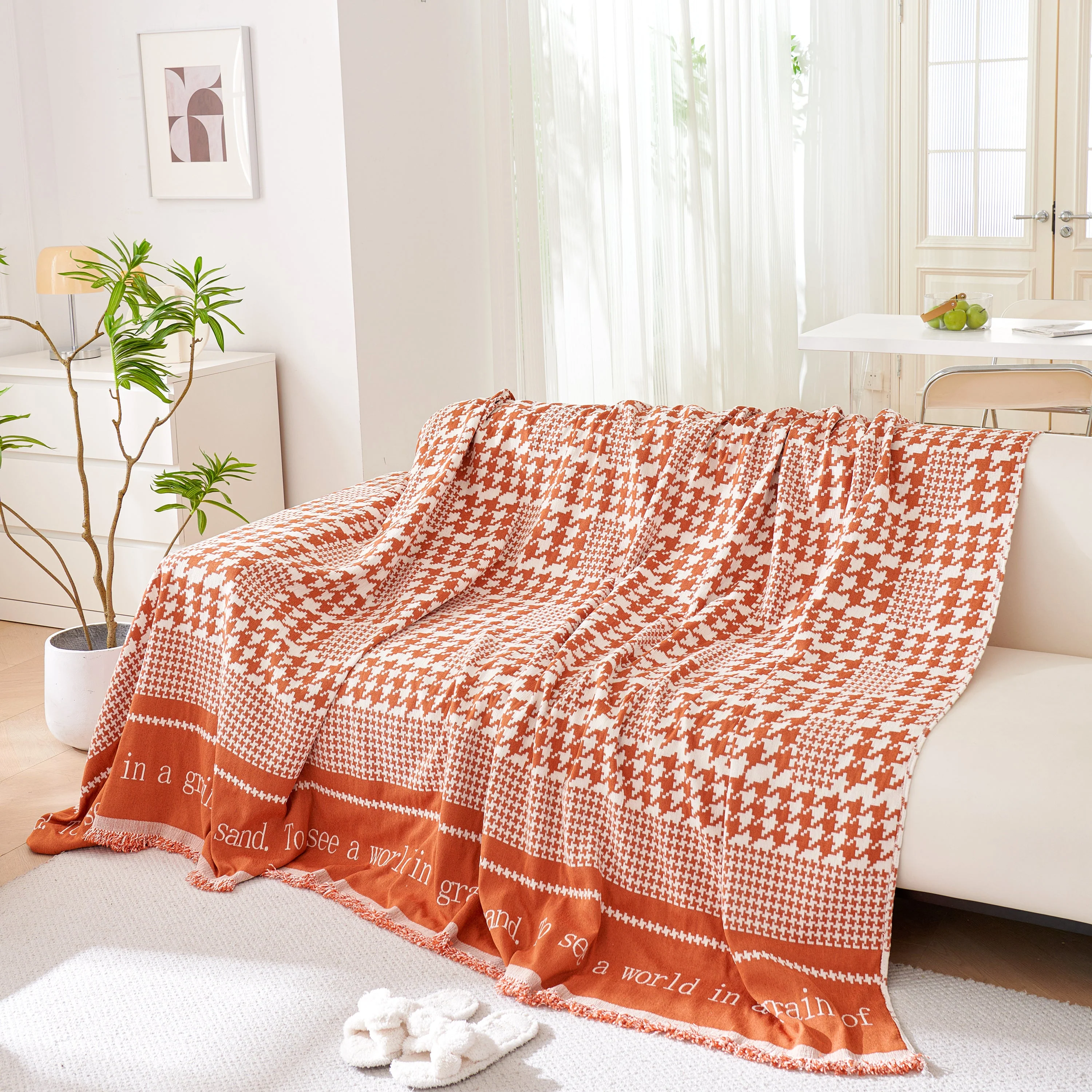Chenille Houndstooth Couch Cover, Chaise Lounge Blanket Cover, Sectional Couch Scratch Protector - Image 145