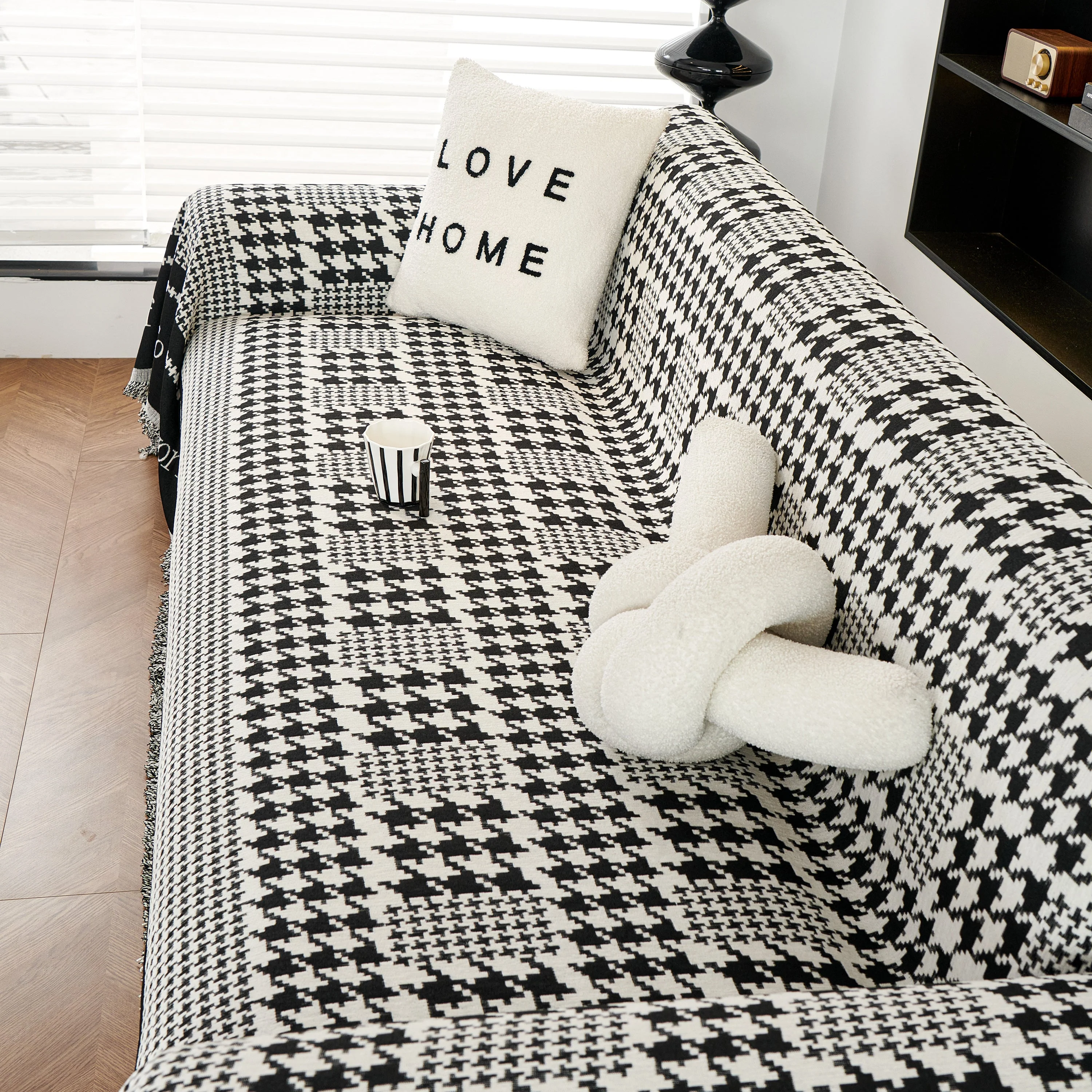 Chenille Houndstooth Couch Cover, Chaise Lounge Blanket Cover, Sectional Couch Scratch Protector - Image 15