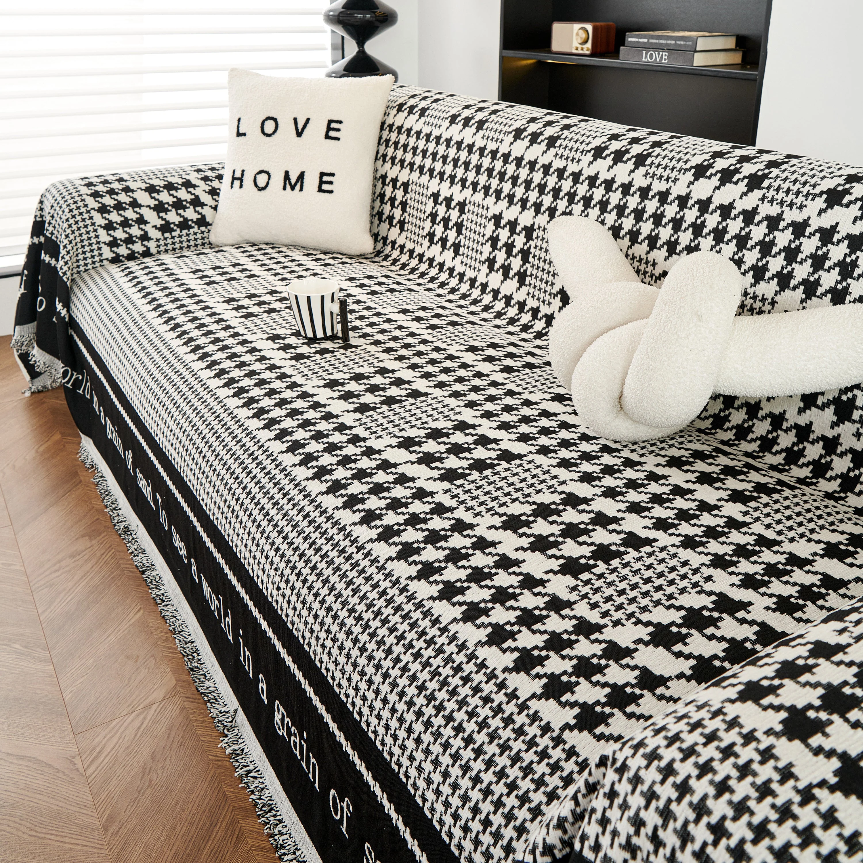 Chenille Houndstooth Couch Cover, Chaise Lounge Blanket Cover, Sectional Couch Scratch Protector - Image 16