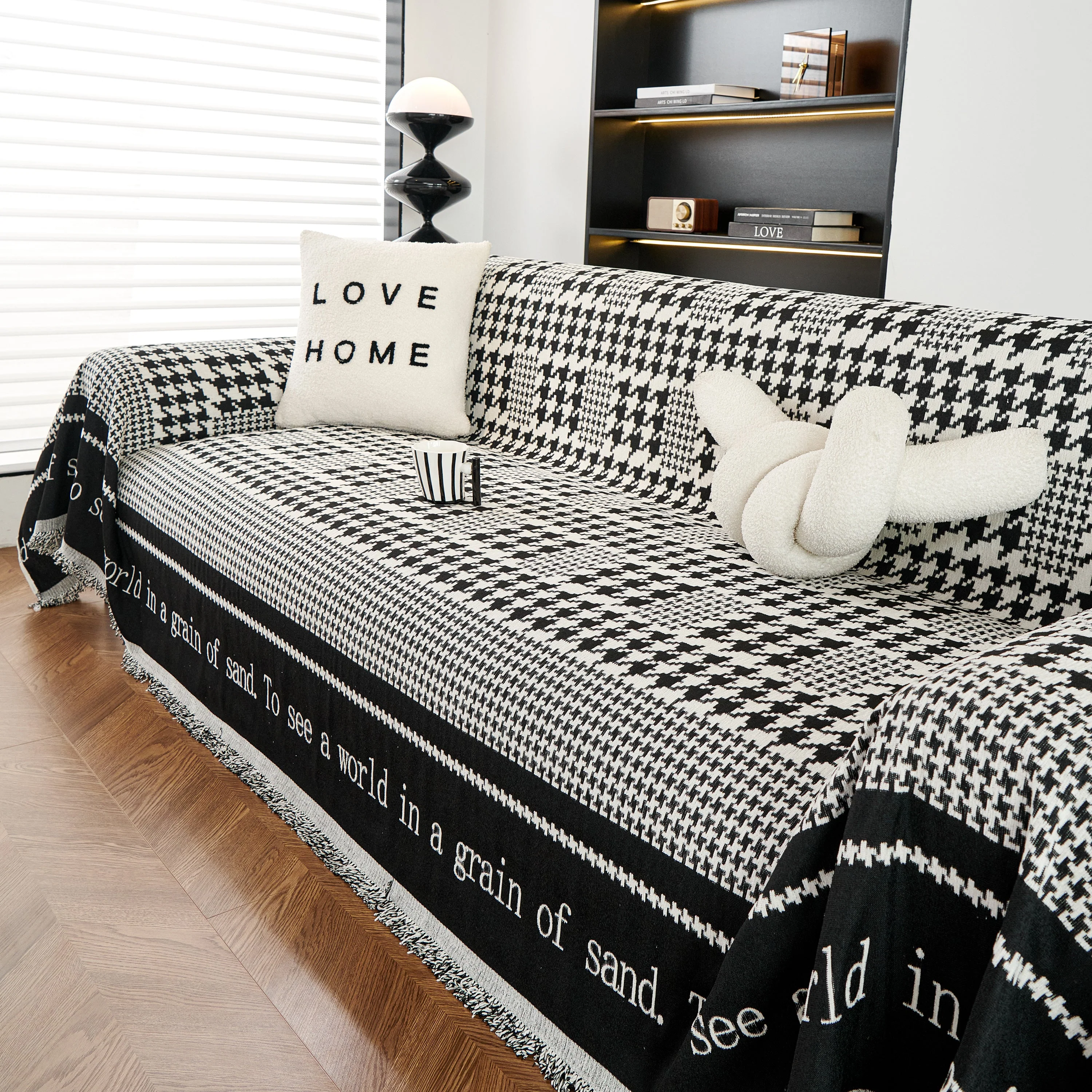 Chenille Houndstooth Couch Cover, Chaise Lounge Blanket Cover, Sectional Couch Scratch Protector - Image 17