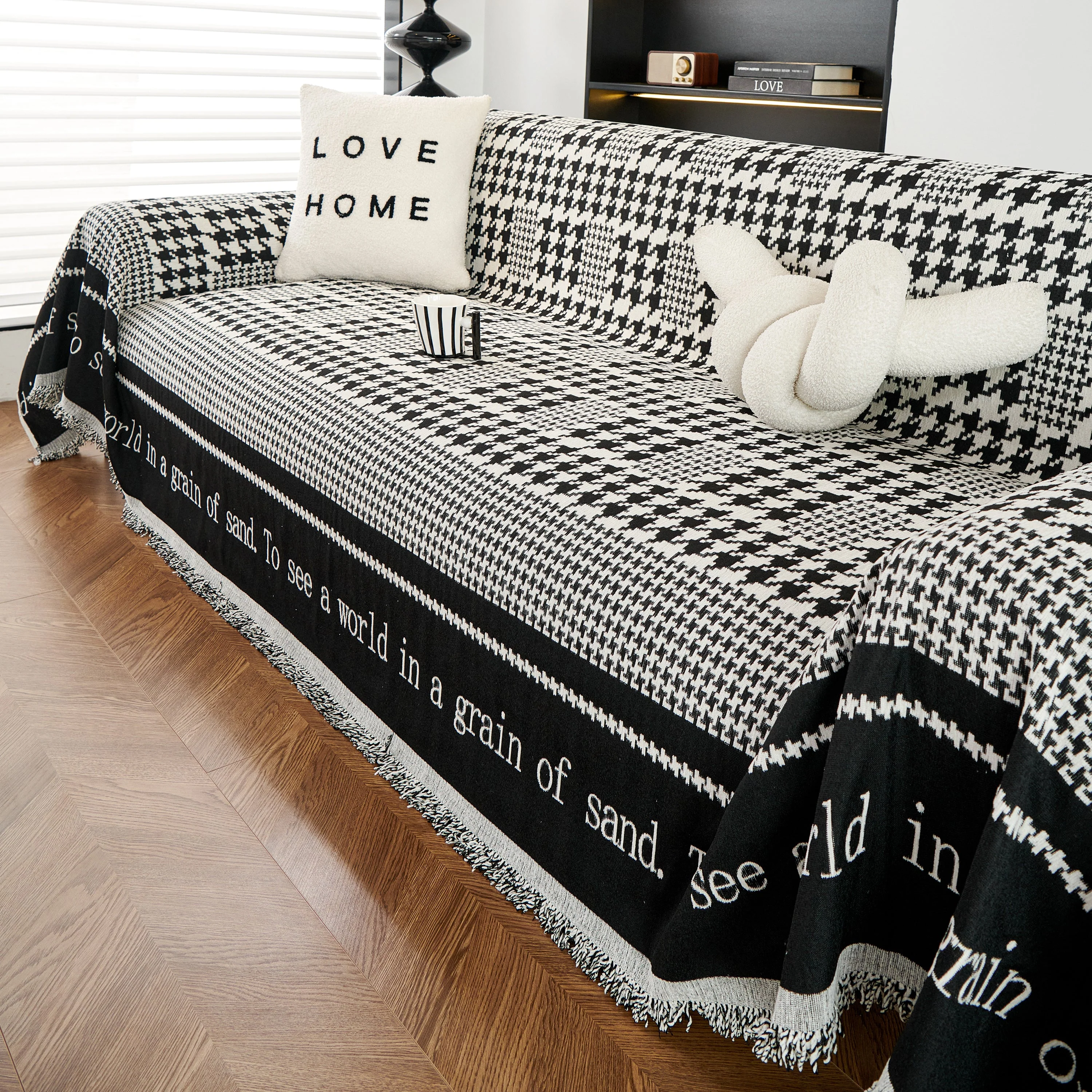 Chenille Houndstooth Couch Cover, Chaise Lounge Blanket Cover, Sectional Couch Scratch Protector - Image 18
