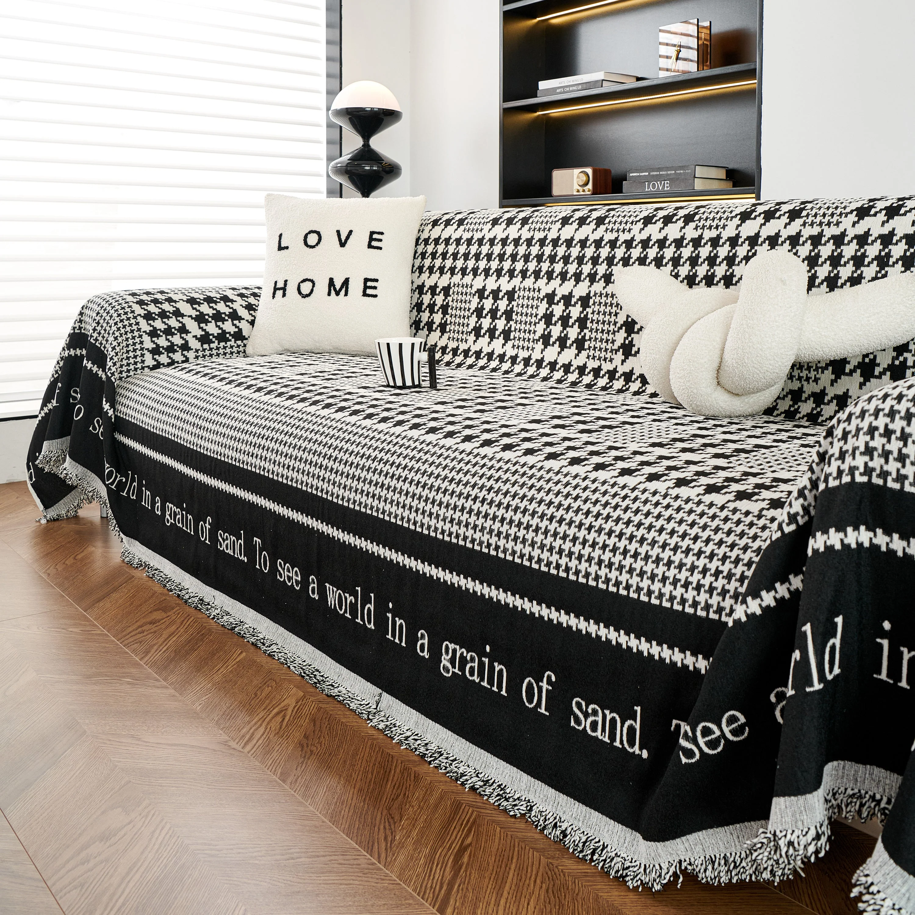 Chenille Houndstooth Couch Cover, Chaise Lounge Blanket Cover, Sectional Couch Scratch Protector - Image 19