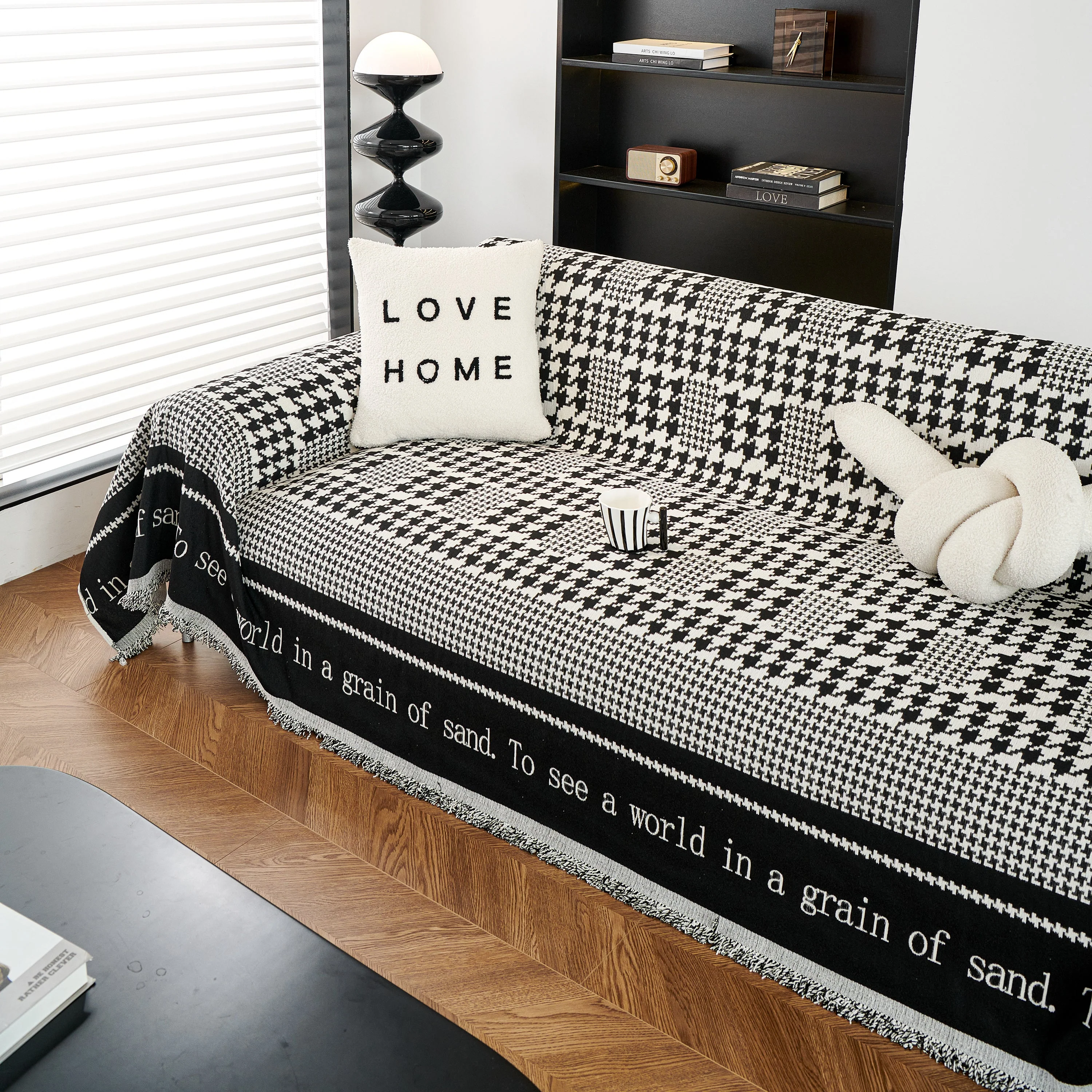 Chenille Houndstooth Couch Cover, Chaise Lounge Blanket Cover, Sectional Couch Scratch Protector - Image 20