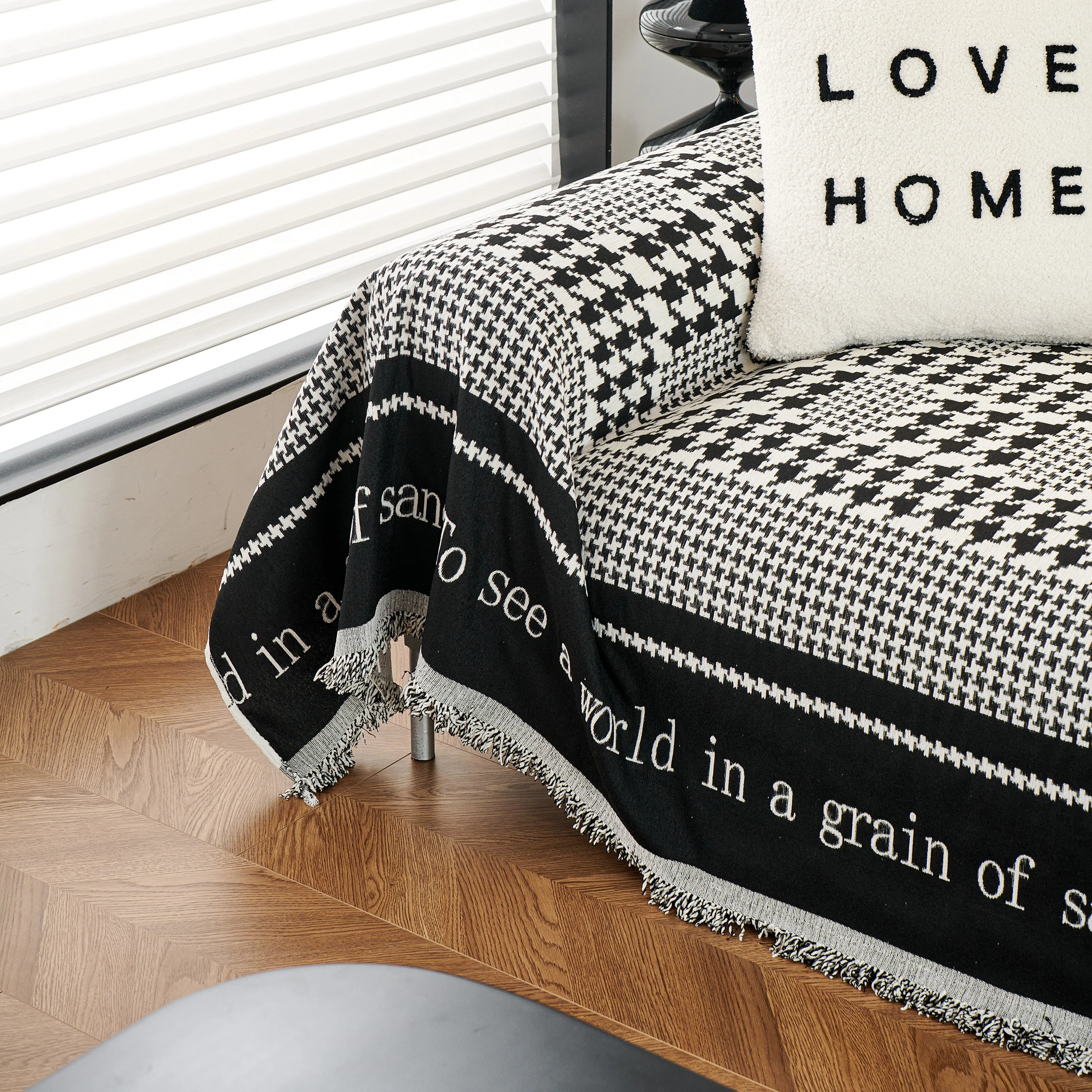 Chenille Houndstooth Couch Cover, Chaise Lounge Blanket Cover, Sectional Couch Scratch Protector - Image 22