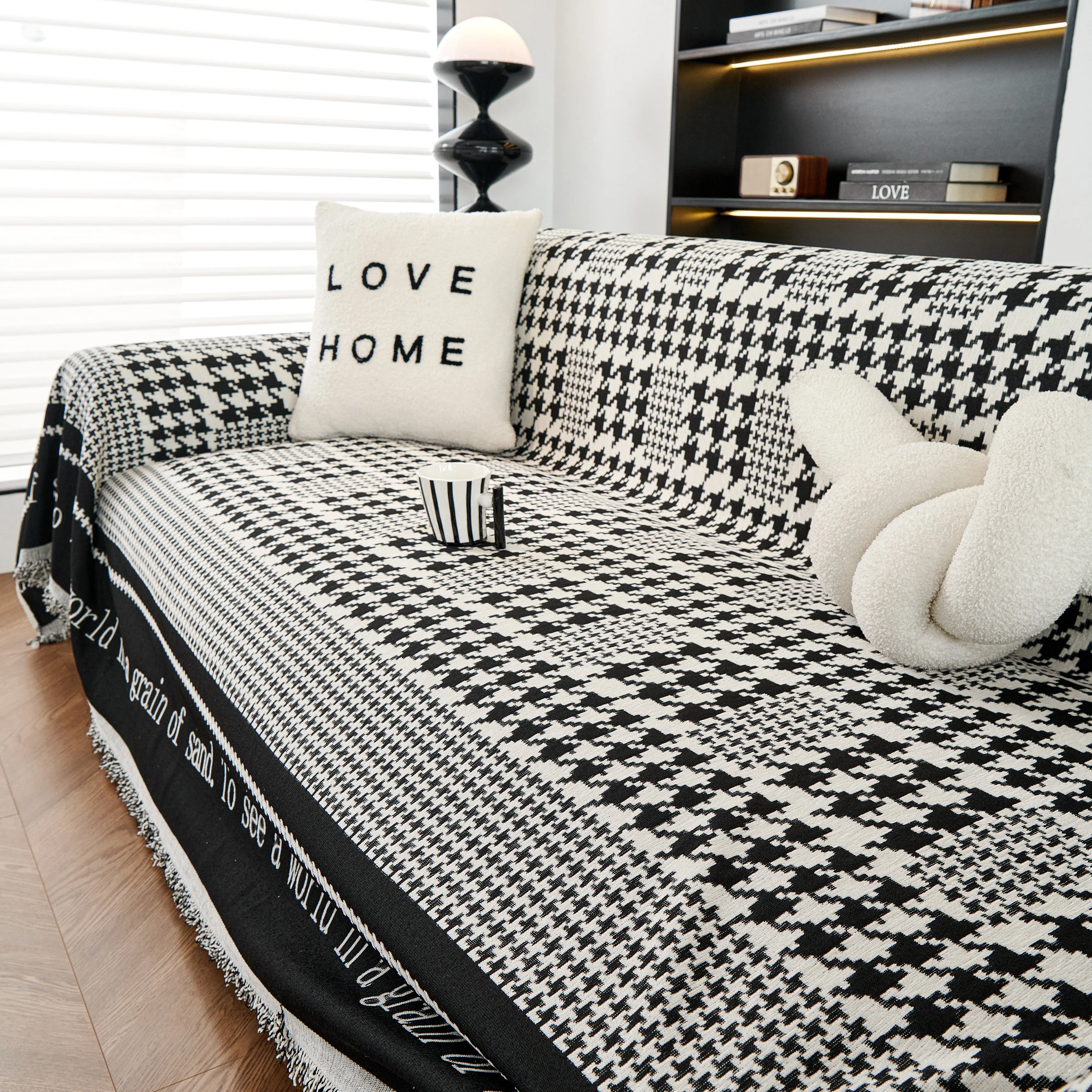 Chenille Houndstooth Couch Cover, Chaise Lounge Blanket Cover, Sectional Couch Scratch Protector - Image 23