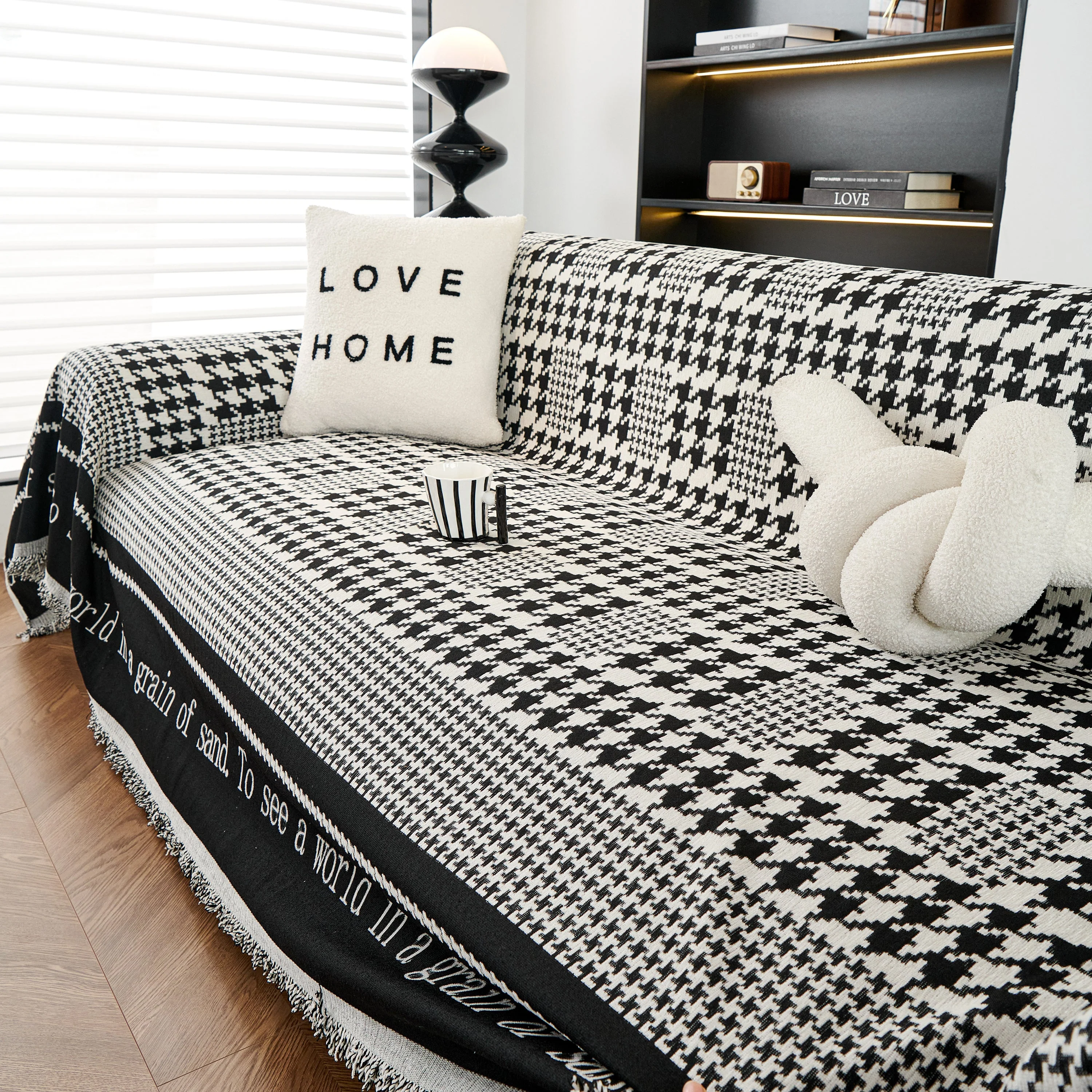 Chenille Houndstooth Couch Cover, Chaise Lounge Blanket Cover, Sectional Couch Scratch Protector - Image 24