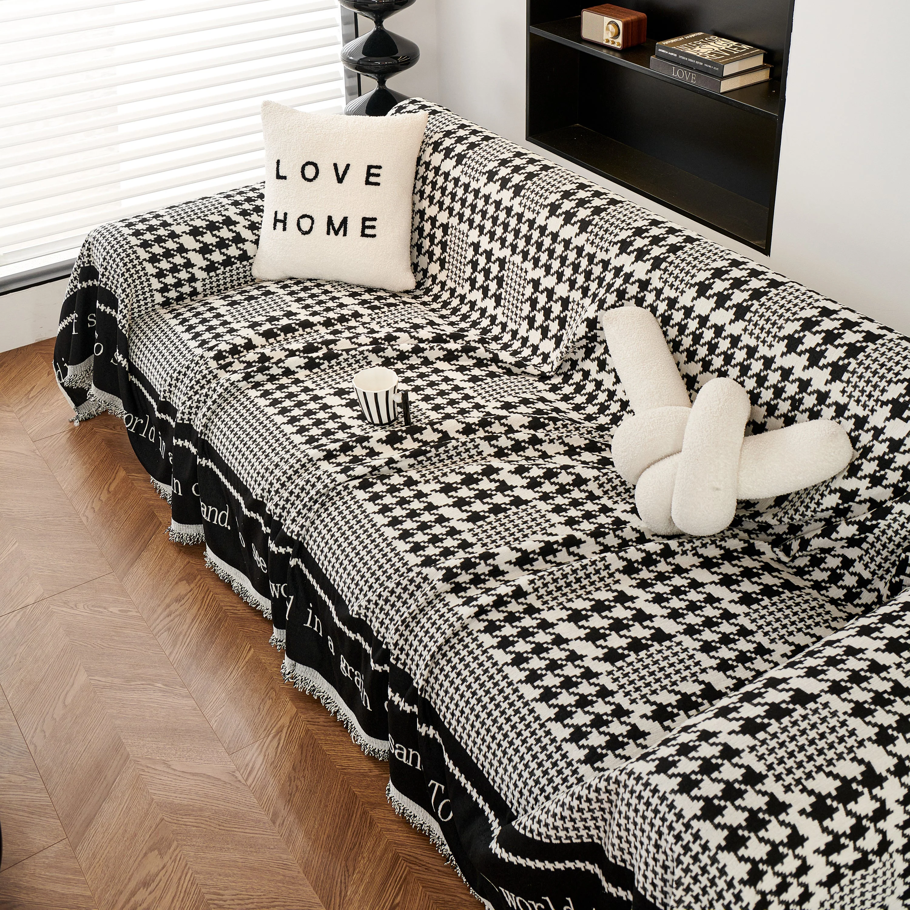 Chenille Houndstooth Couch Cover, Chaise Lounge Blanket Cover, Sectional Couch Scratch Protector - Image 25
