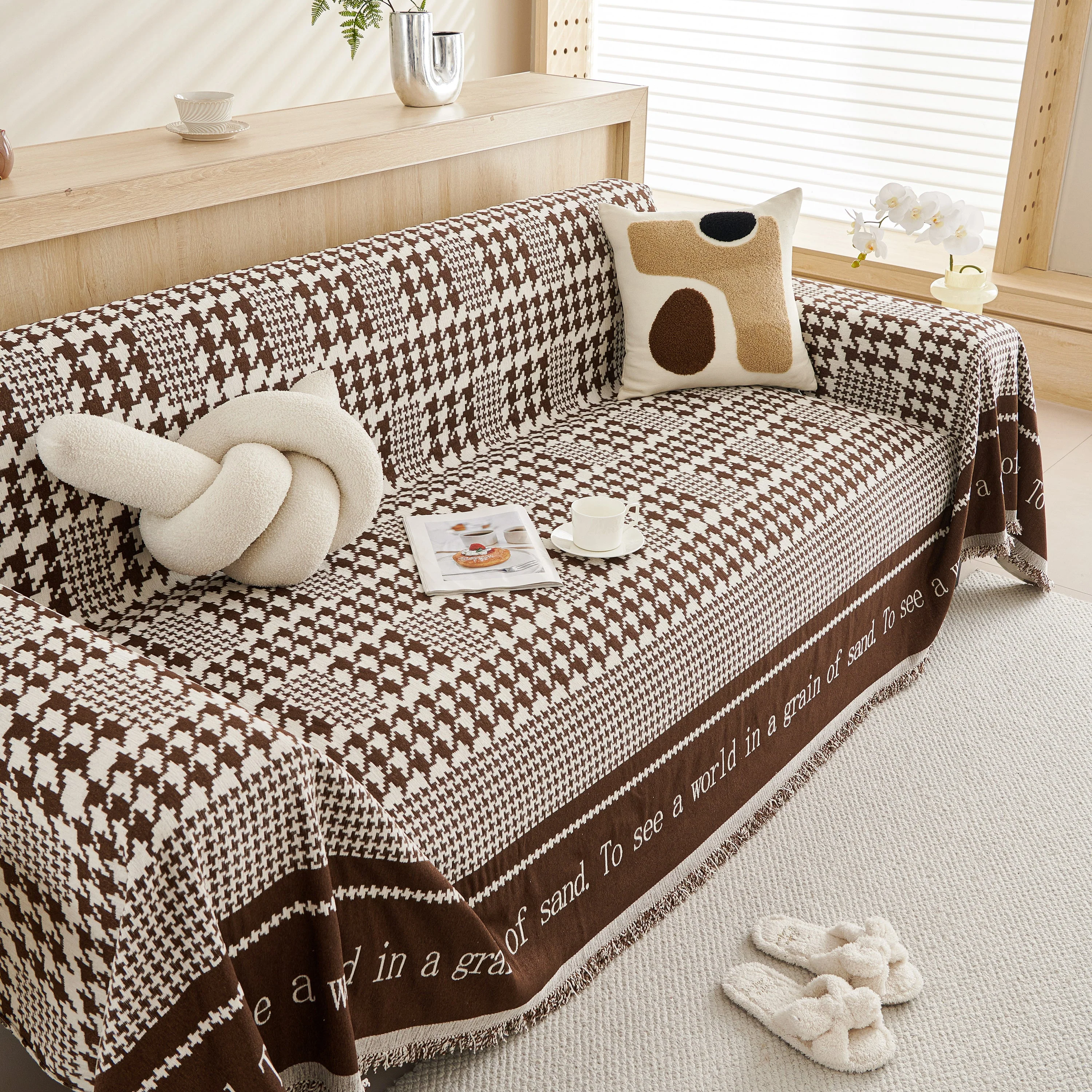 Chenille Houndstooth Couch Cover, Chaise Lounge Blanket Cover, Sectional Couch Scratch Protector - Image 29