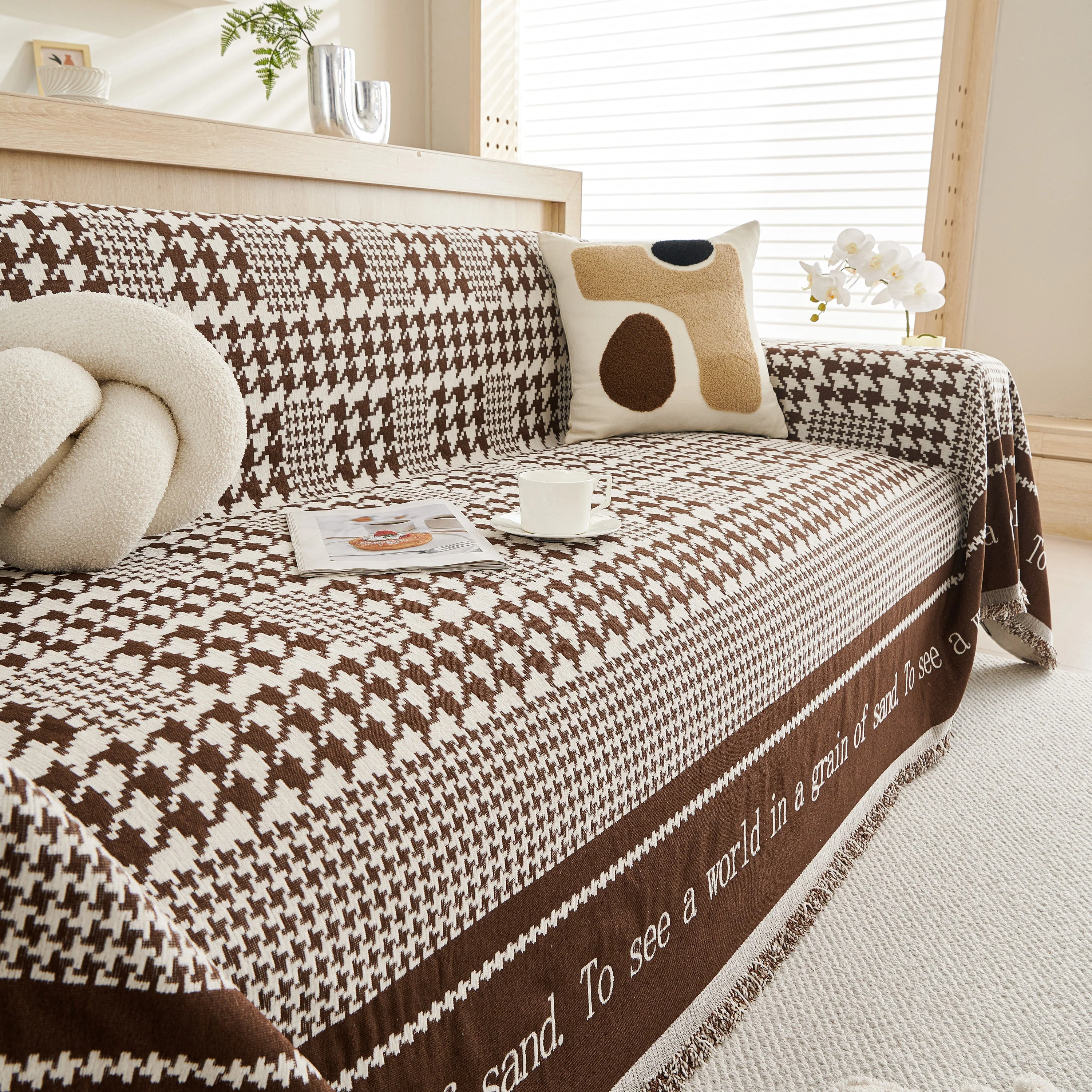 Chenille Houndstooth Couch Cover, Chaise Lounge Blanket Cover, Sectional Couch Scratch Protector - Image 31