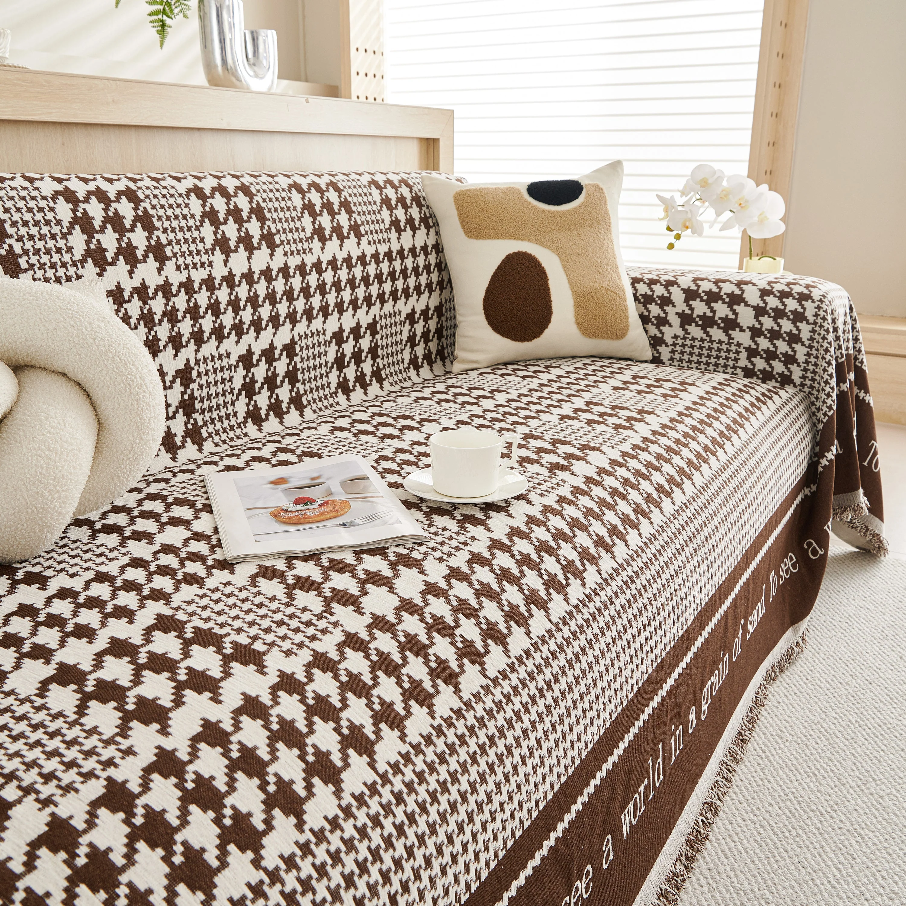 Chenille Houndstooth Couch Cover, Chaise Lounge Blanket Cover, Sectional Couch Scratch Protector - Image 32