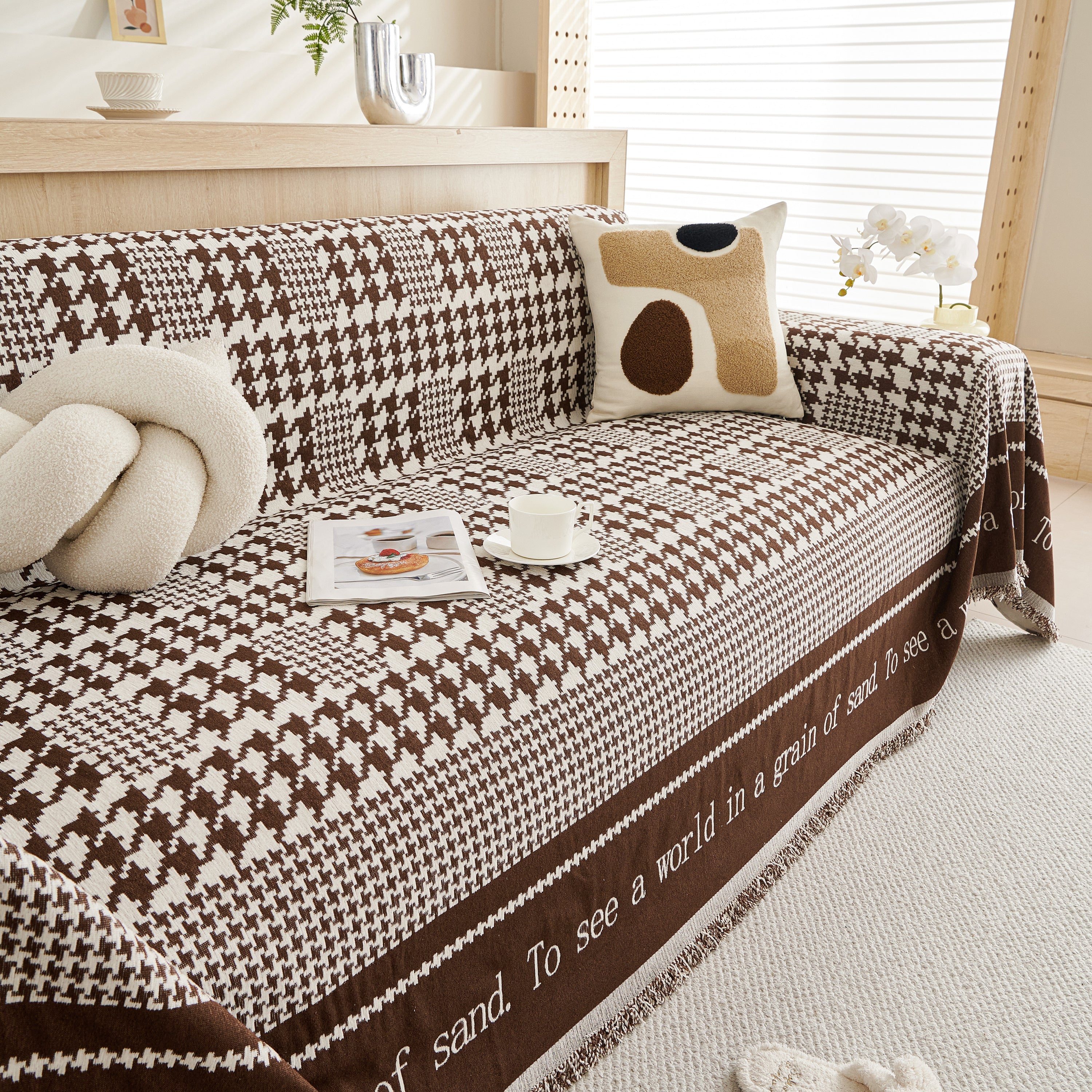 Chenille Houndstooth Couch Cover, Chaise Lounge Blanket Cover, Sectional Couch Scratch Protector - Image 33