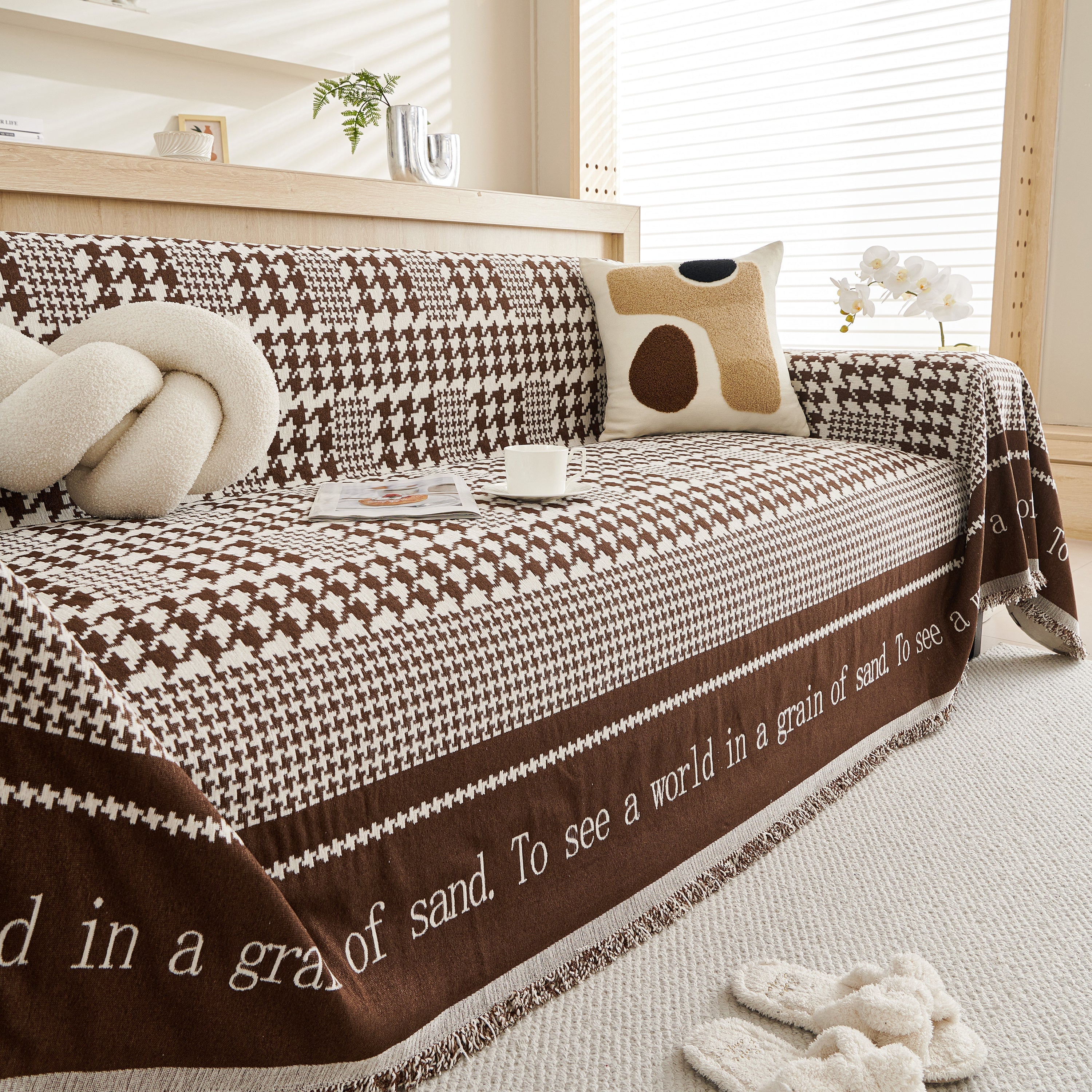 Chenille Houndstooth Couch Cover, Chaise Lounge Blanket Cover, Sectional Couch Scratch Protector - Image 34