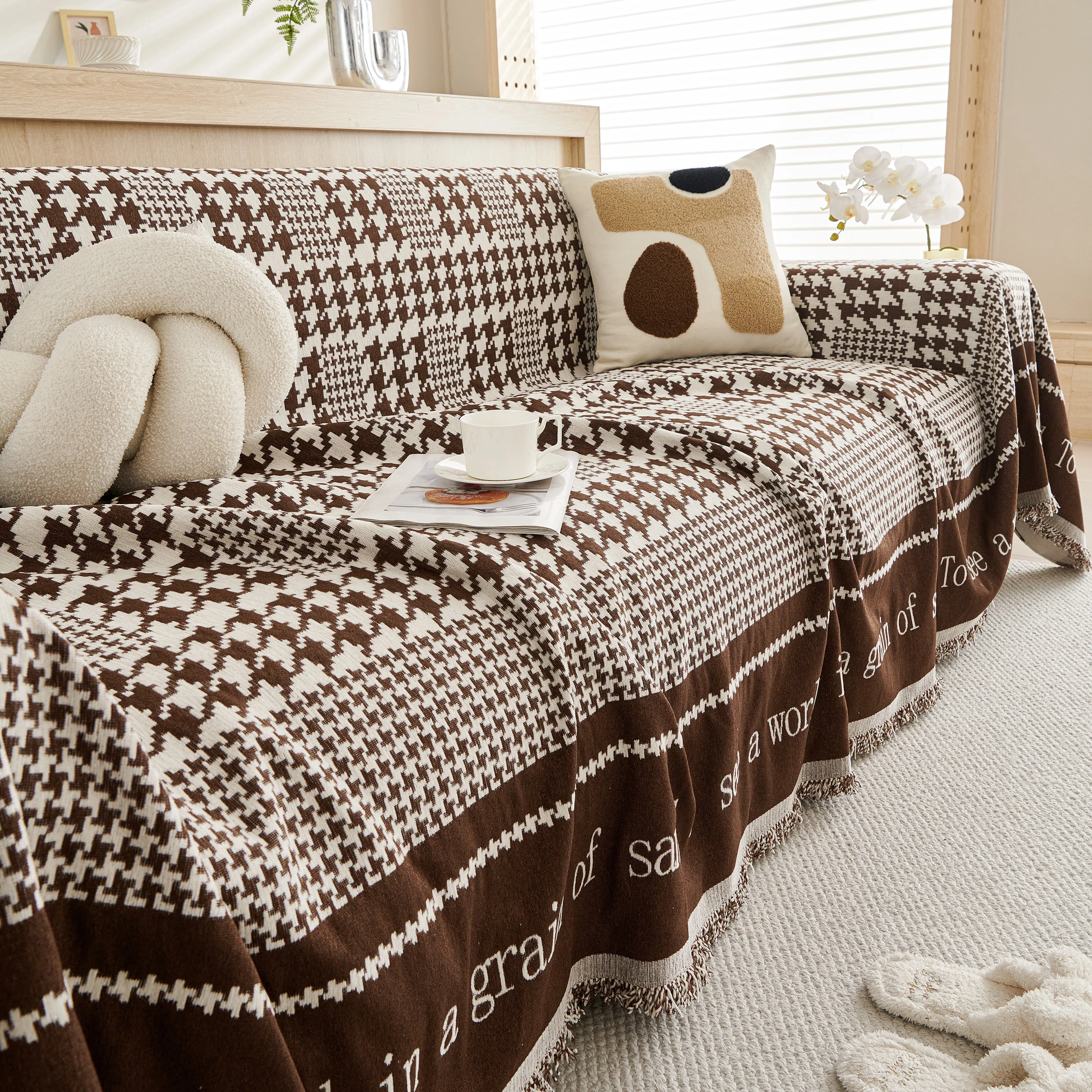 Chenille Houndstooth Couch Cover, Chaise Lounge Blanket Cover, Sectional Couch Scratch Protector - Image 37