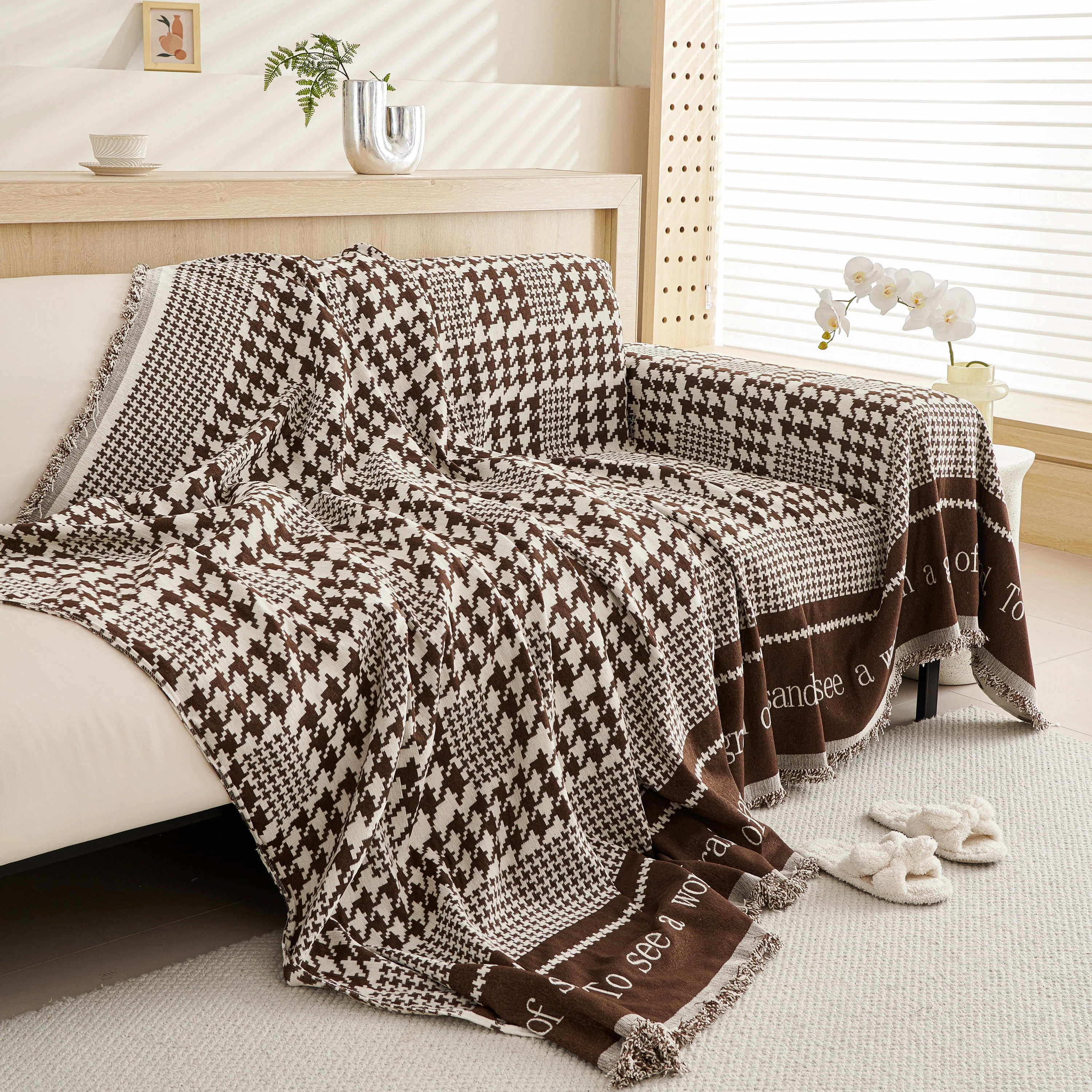 Chenille Houndstooth Couch Cover, Chaise Lounge Blanket Cover, Sectional Couch Scratch Protector - Image 42