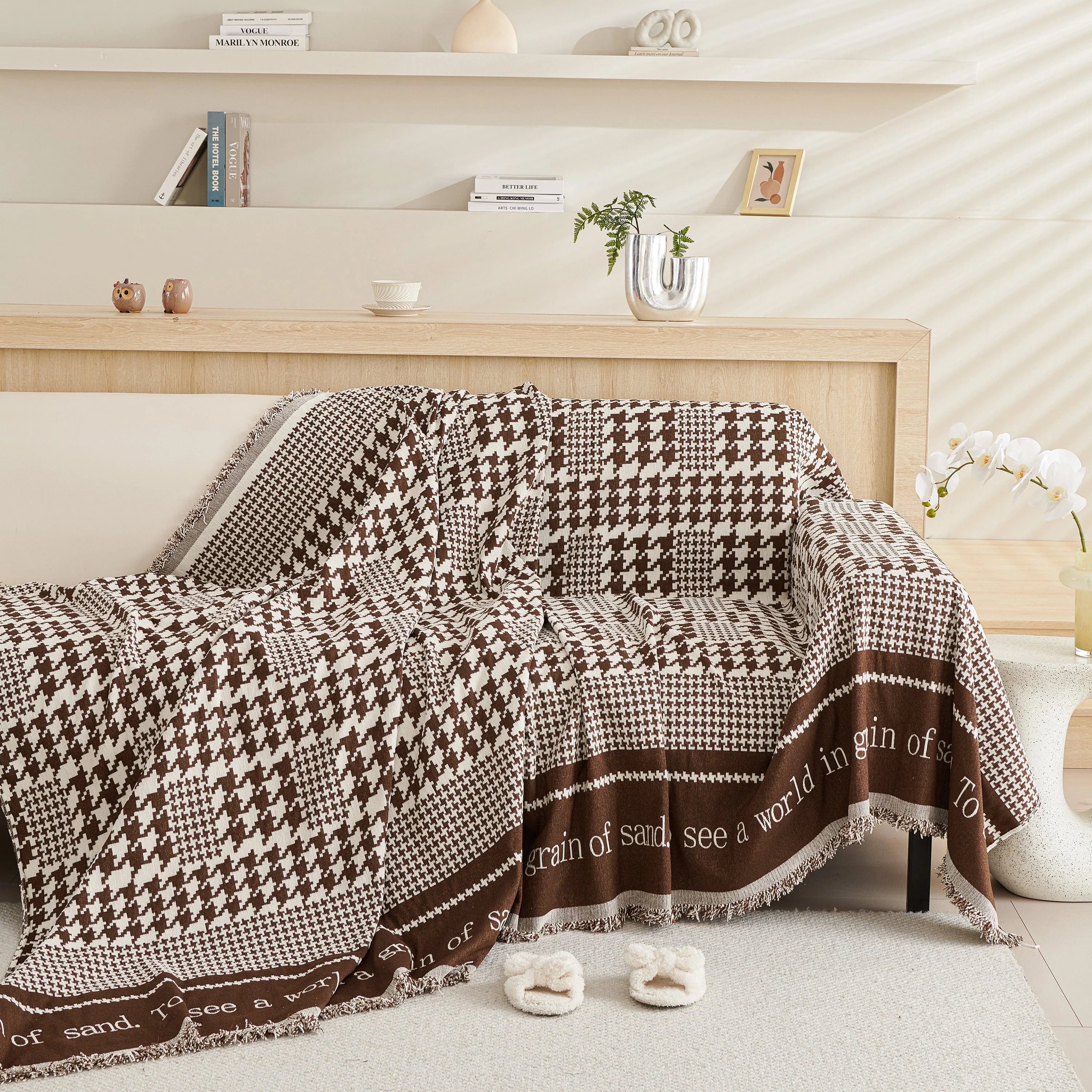 Chenille Houndstooth Couch Cover, Chaise Lounge Blanket Cover, Sectional Couch Scratch Protector - Image 43
