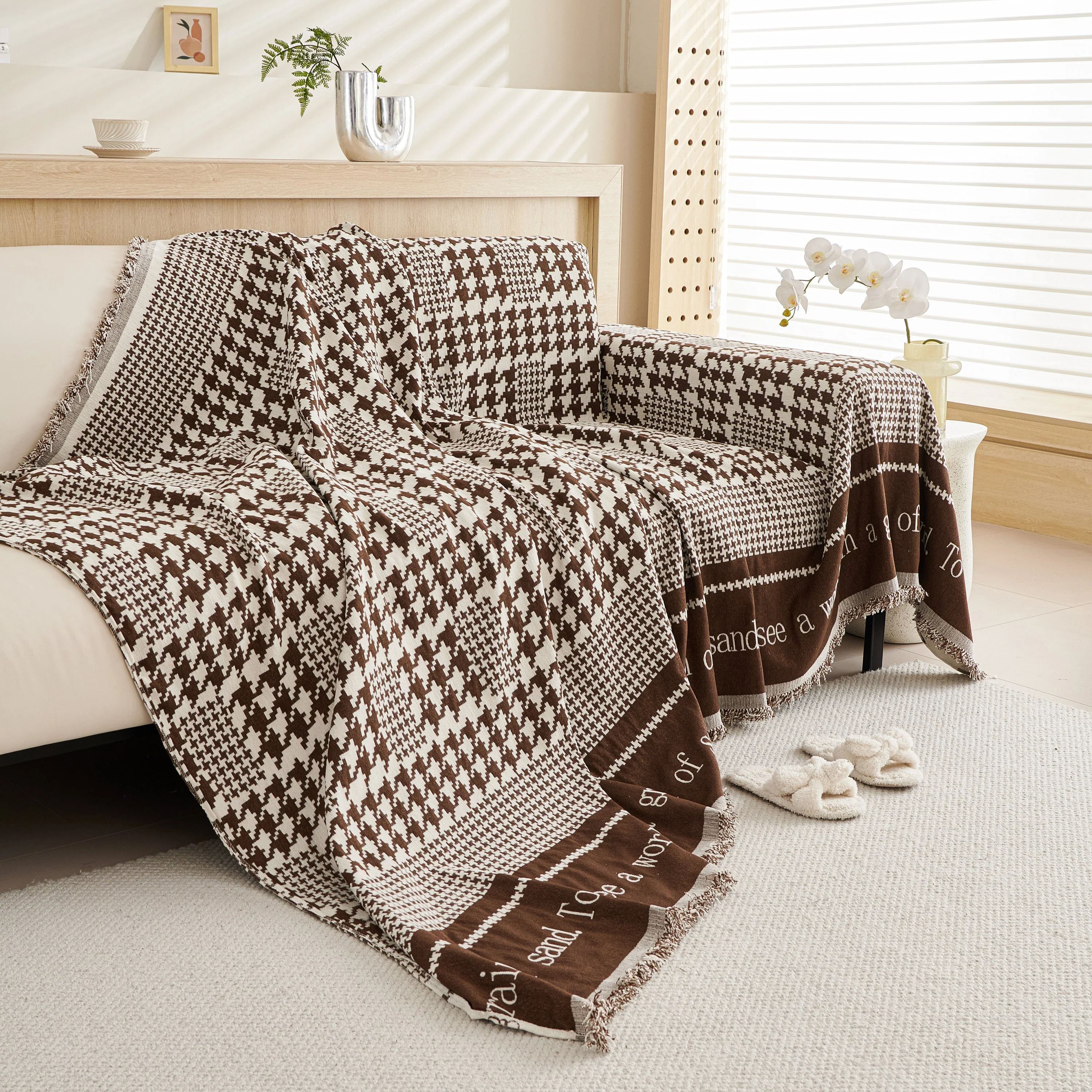 Chenille Houndstooth Couch Cover, Chaise Lounge Blanket Cover, Sectional Couch Scratch Protector - Image 44