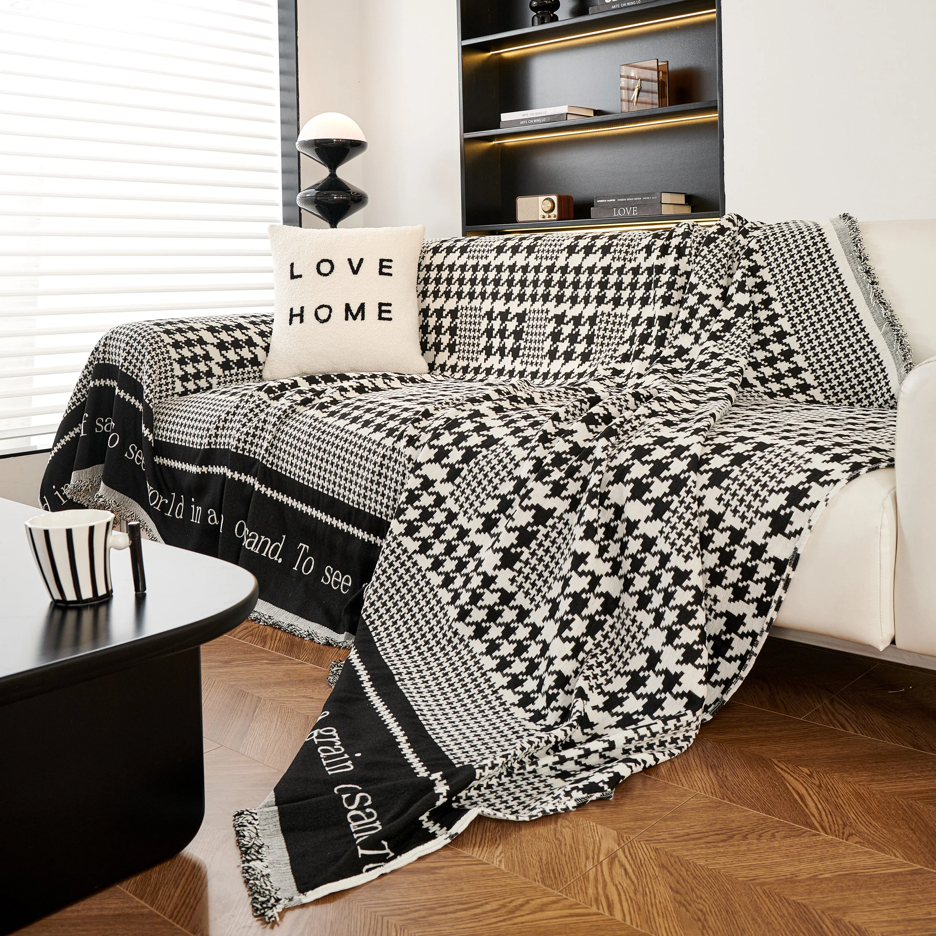 Chenille Houndstooth Couch Cover, Chaise Lounge Blanket Cover, Sectional Couch Scratch Protector - Image 5