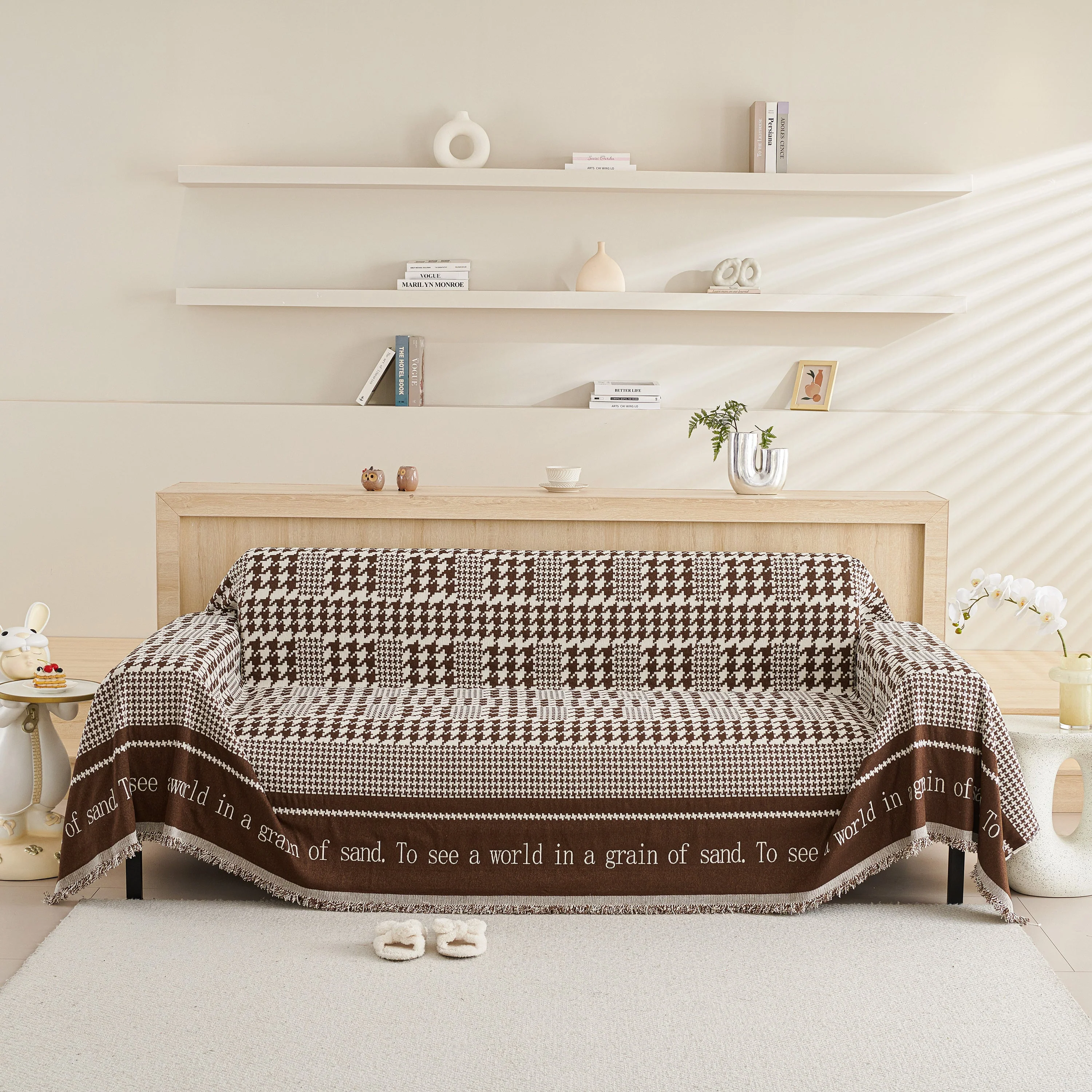 Chenille Houndstooth Couch Cover, Chaise Lounge Blanket Cover, Sectional Couch Scratch Protector - Image 50