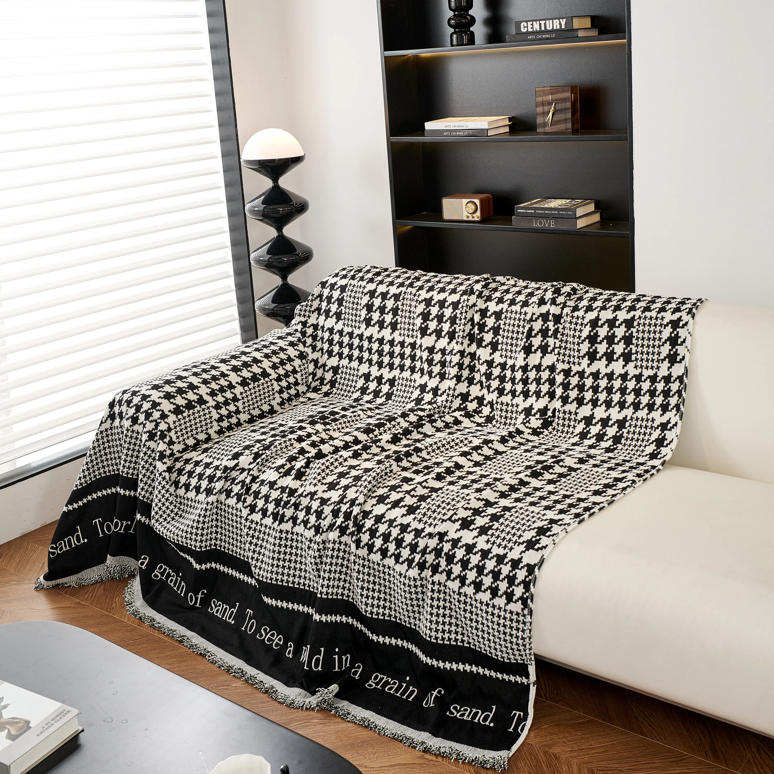 Chenille Houndstooth Couch Cover, Chaise Lounge Blanket Cover, Sectional Couch Scratch Protector - Image 6
