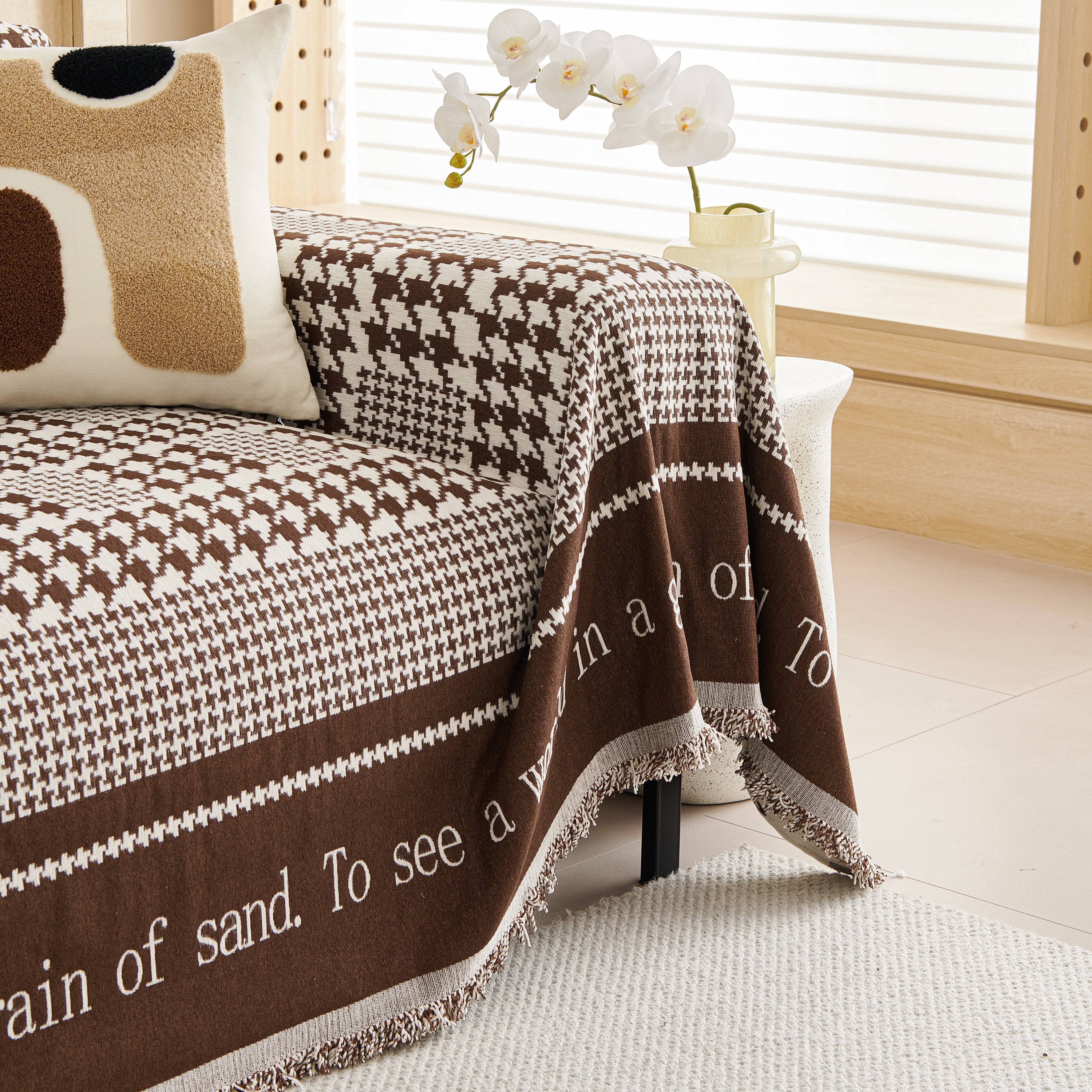 Chenille Houndstooth Couch Cover, Chaise Lounge Blanket Cover, Sectional Couch Scratch Protector - Image 61