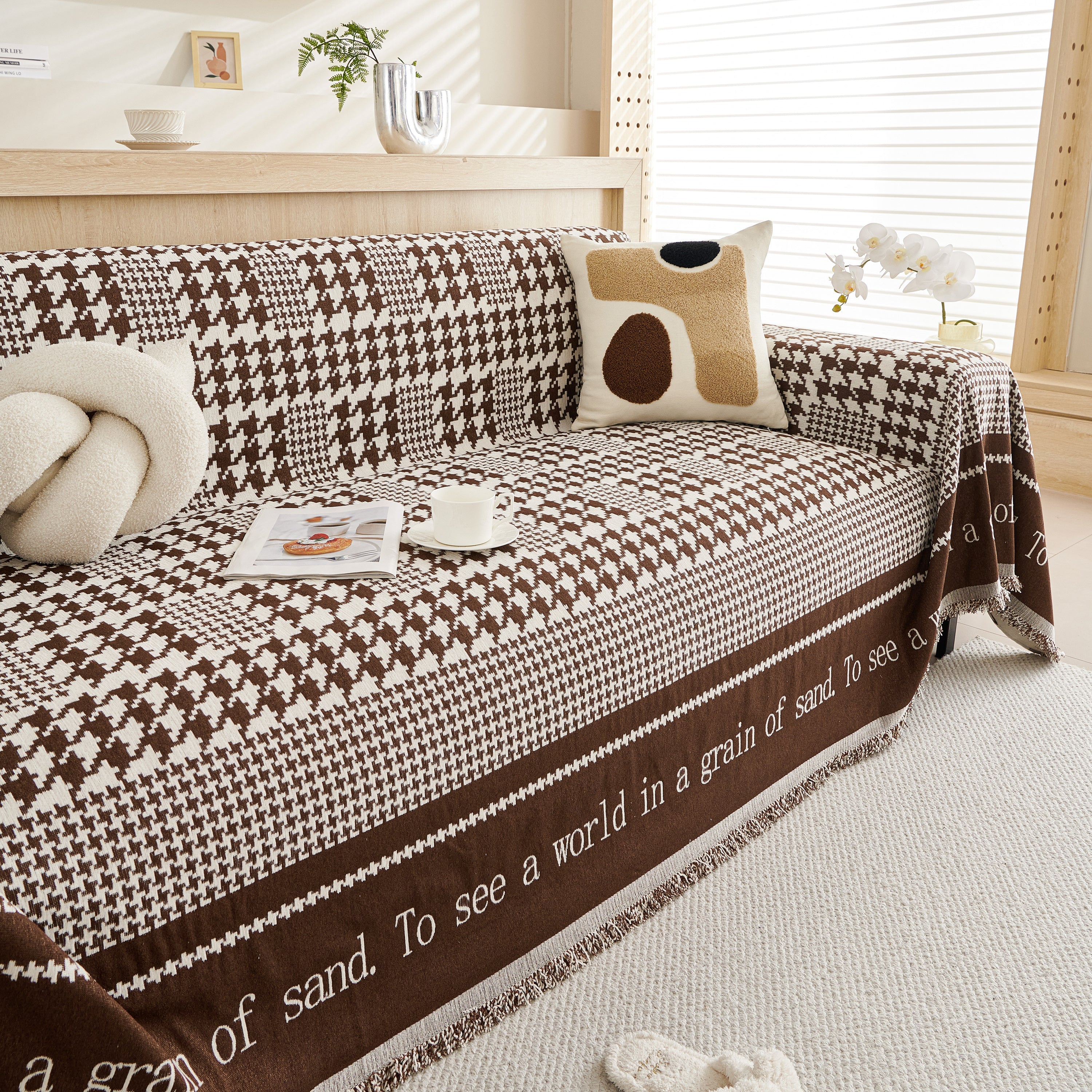 Chenille Houndstooth Couch Cover, Chaise Lounge Blanket Cover, Sectional Couch Scratch Protector - Image 63