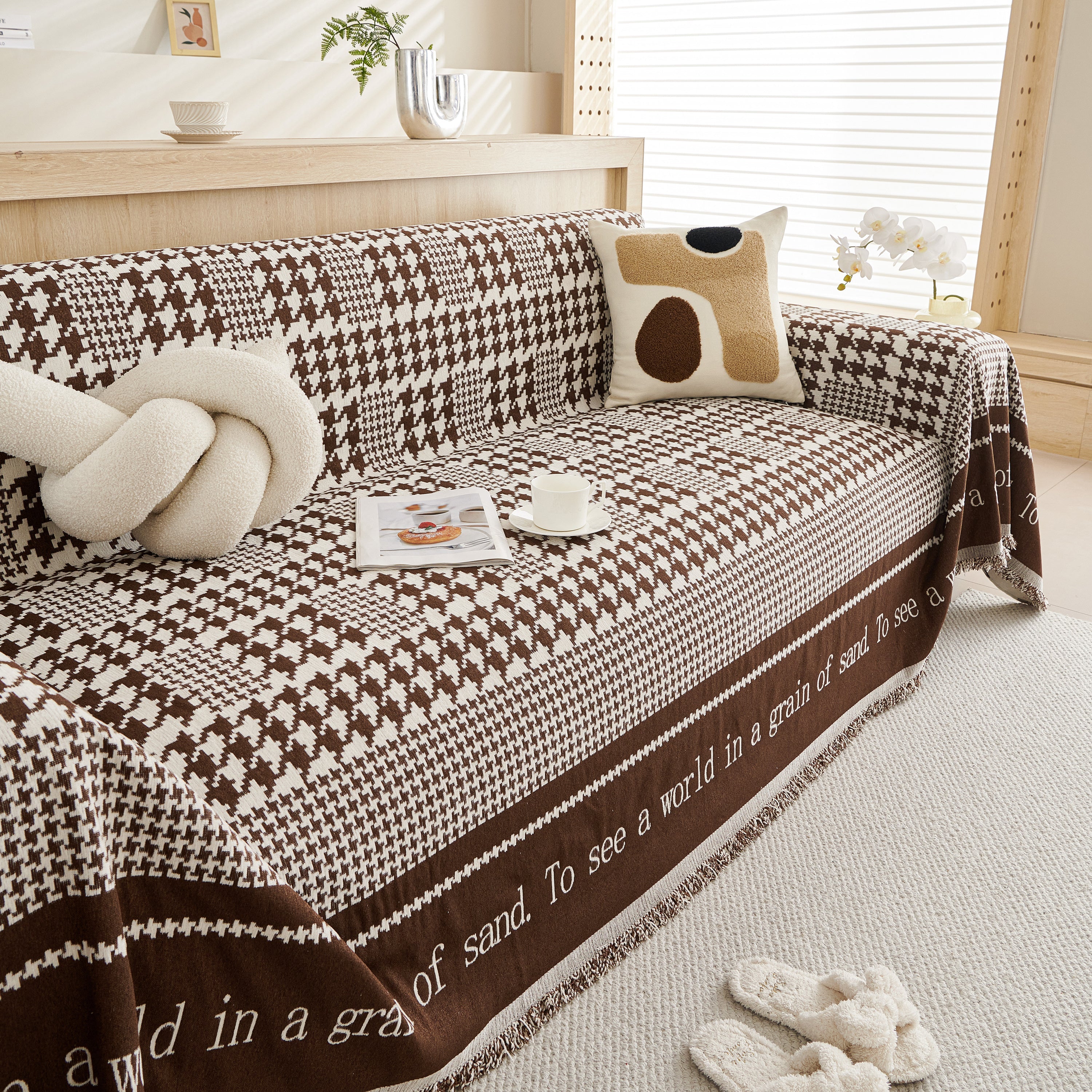 Chenille Houndstooth Couch Cover, Chaise Lounge Blanket Cover, Sectional Couch Scratch Protector - Image 64